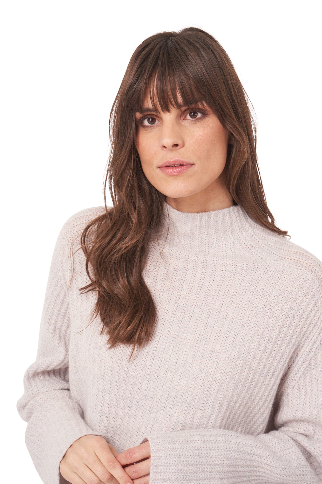 Repeat Cashmere Ribbed Mockneck Turtleneck Sweater in Snow
