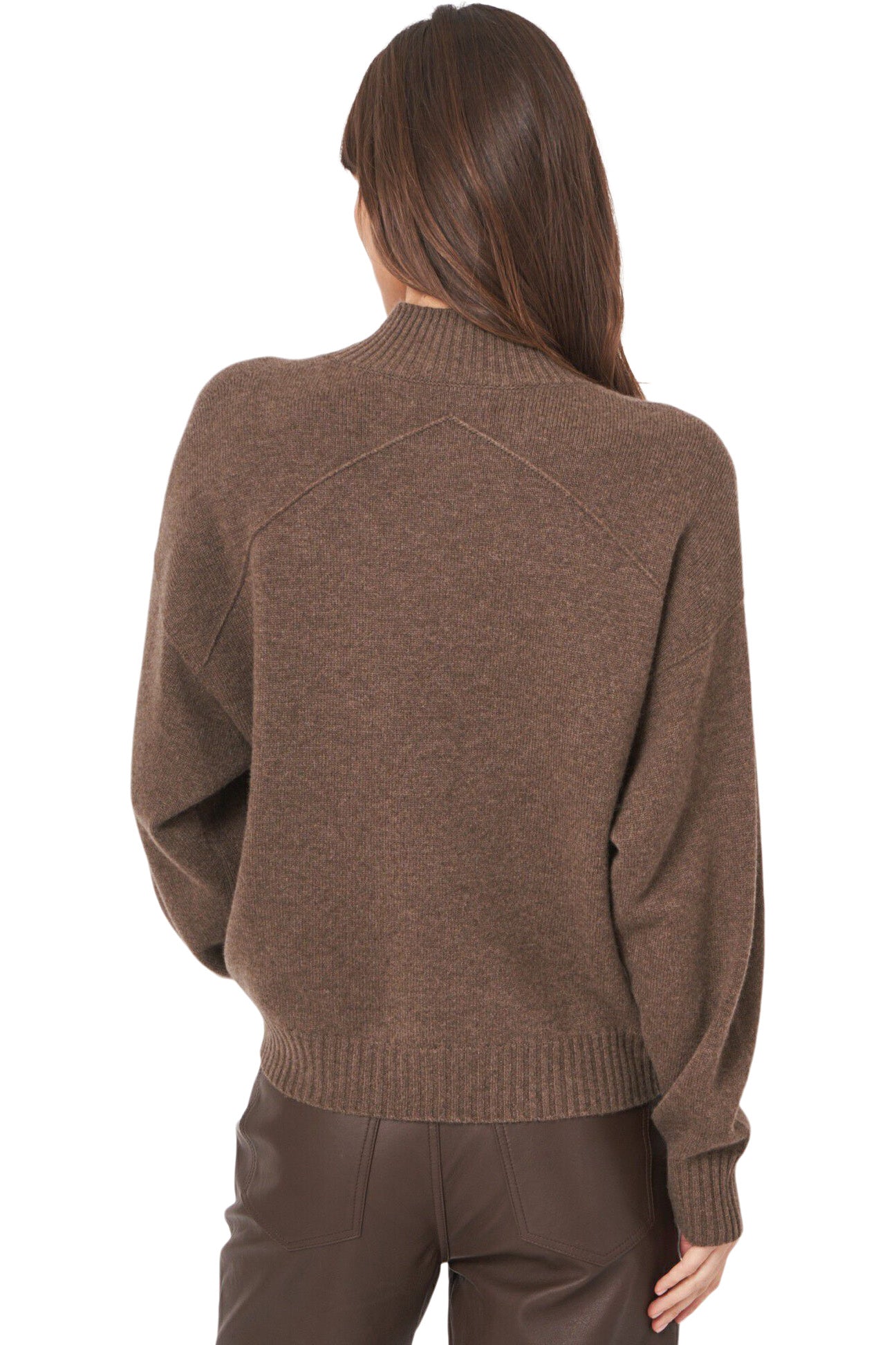 Repeat Cashmere Seamless Stand Collar Sweater in Cacao