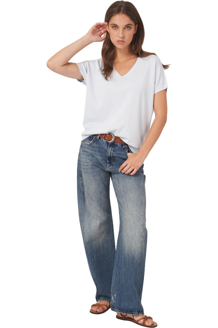 Repeat Cashmere Fine Rib Knit Cashmere Blend Sweater in Wave