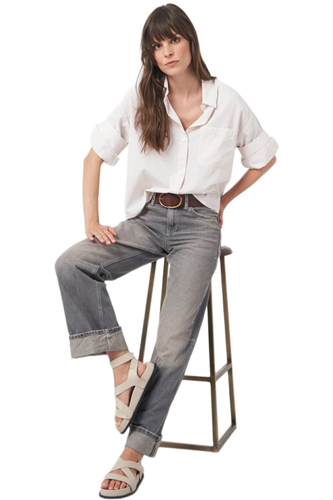 Repeat Cashmere Striped Shirt with Turn Up Cuffs in Beige