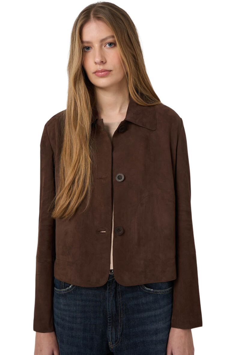 Repeat Cashmere Suede Buttoned Jacket with Shirt Collar
