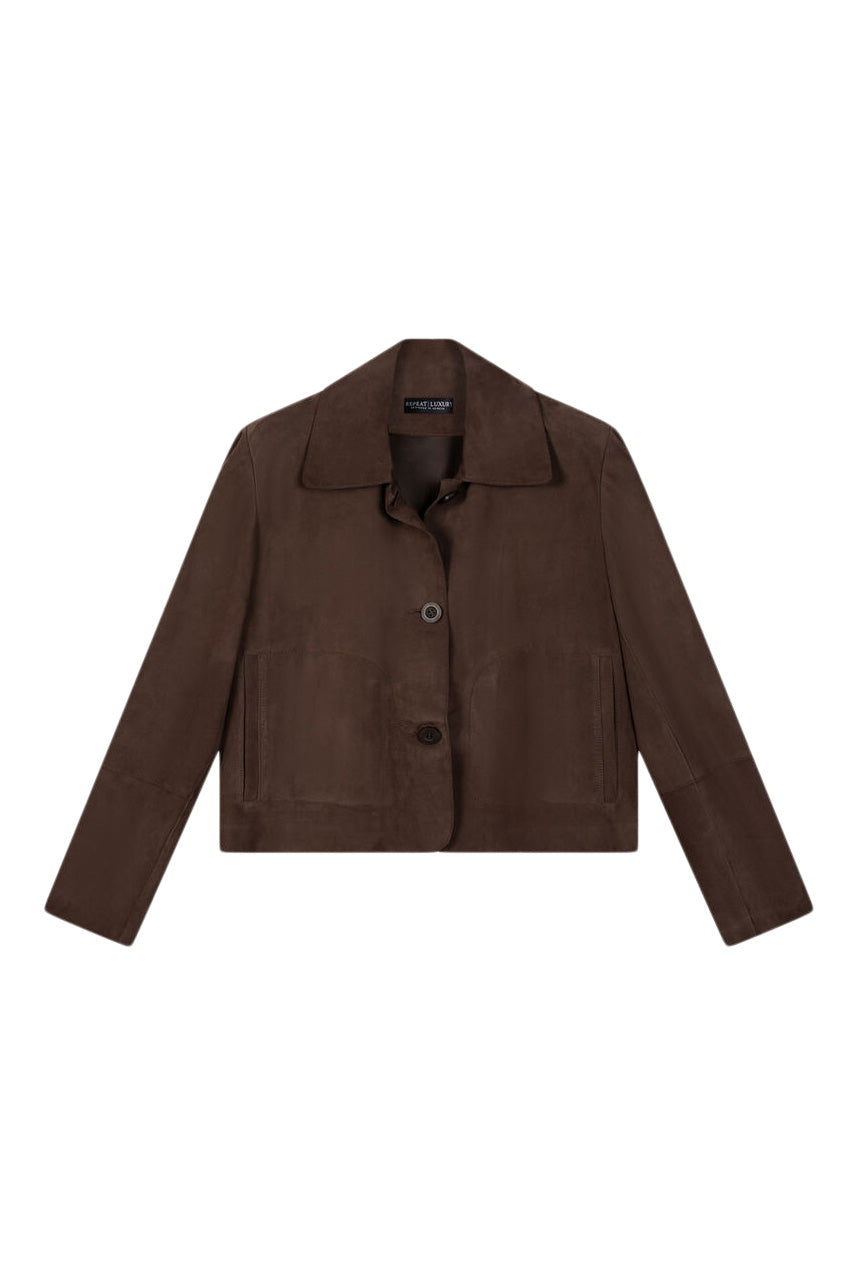 Repeat Cashmere Suede Buttoned Jacket with Shirt Collar