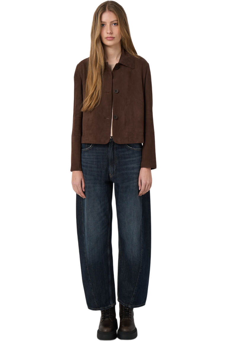 Repeat Cashmere Suede Buttoned Jacket with Shirt Collar