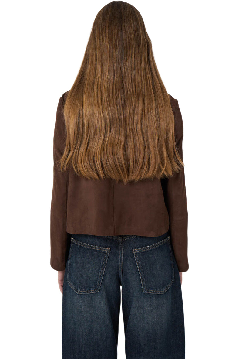 Repeat Cashmere Suede Buttoned Jacket with Shirt Collar