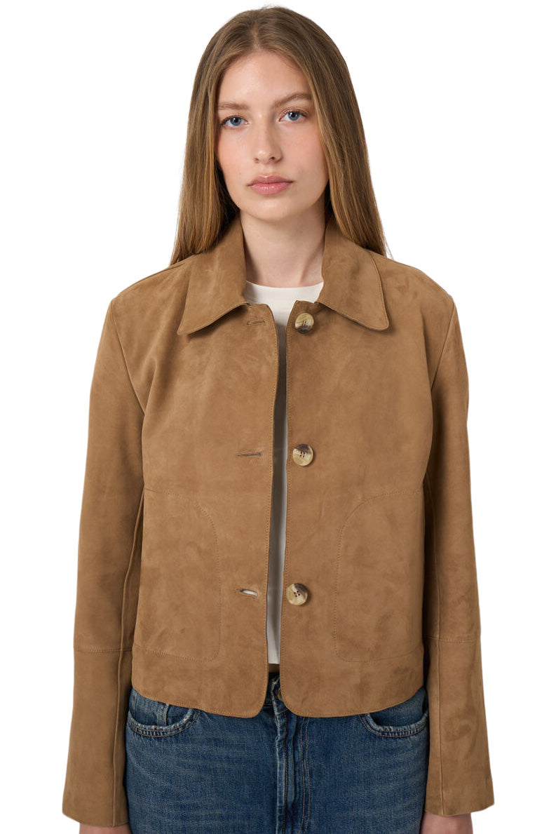 Repeat Cashmere Suede Shirt Jacket in Camel