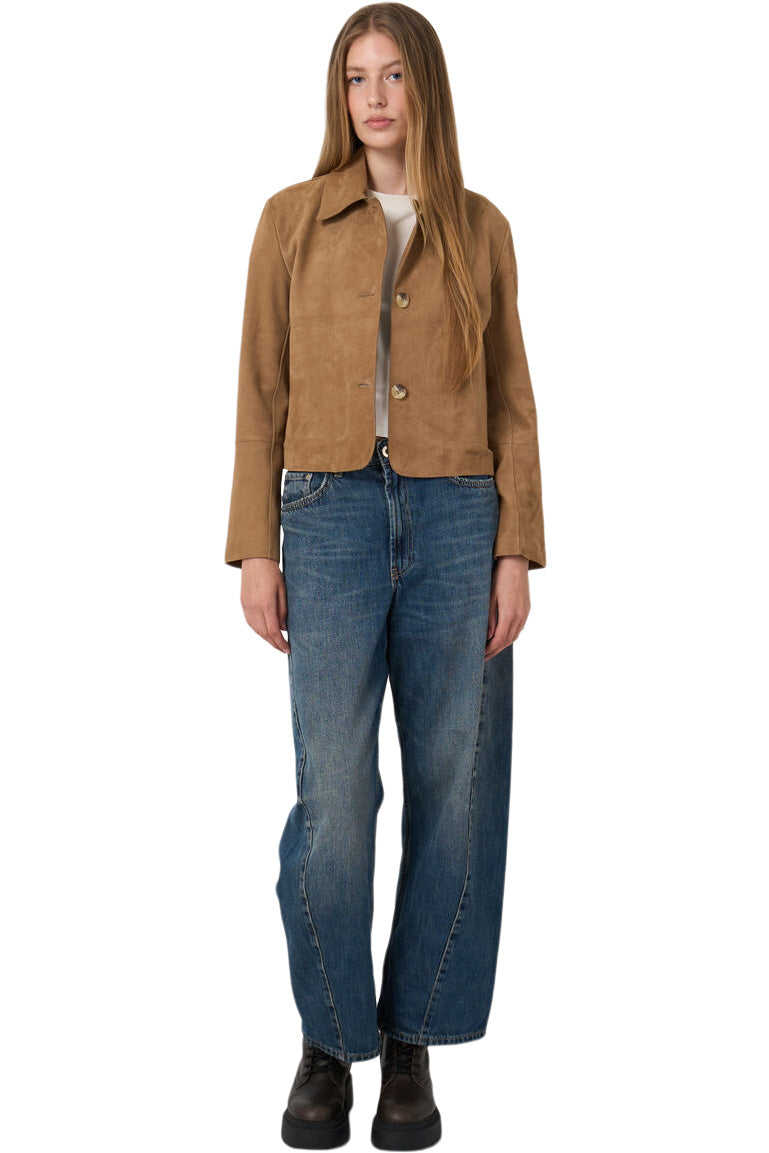 Repeat Cashmere Suede Shirt Jacket in Camel