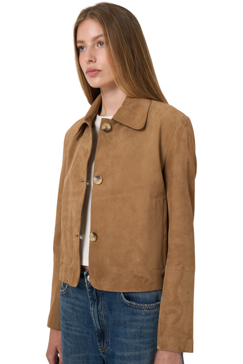 Repeat Cashmere Suede Shirt Jacket in Camel