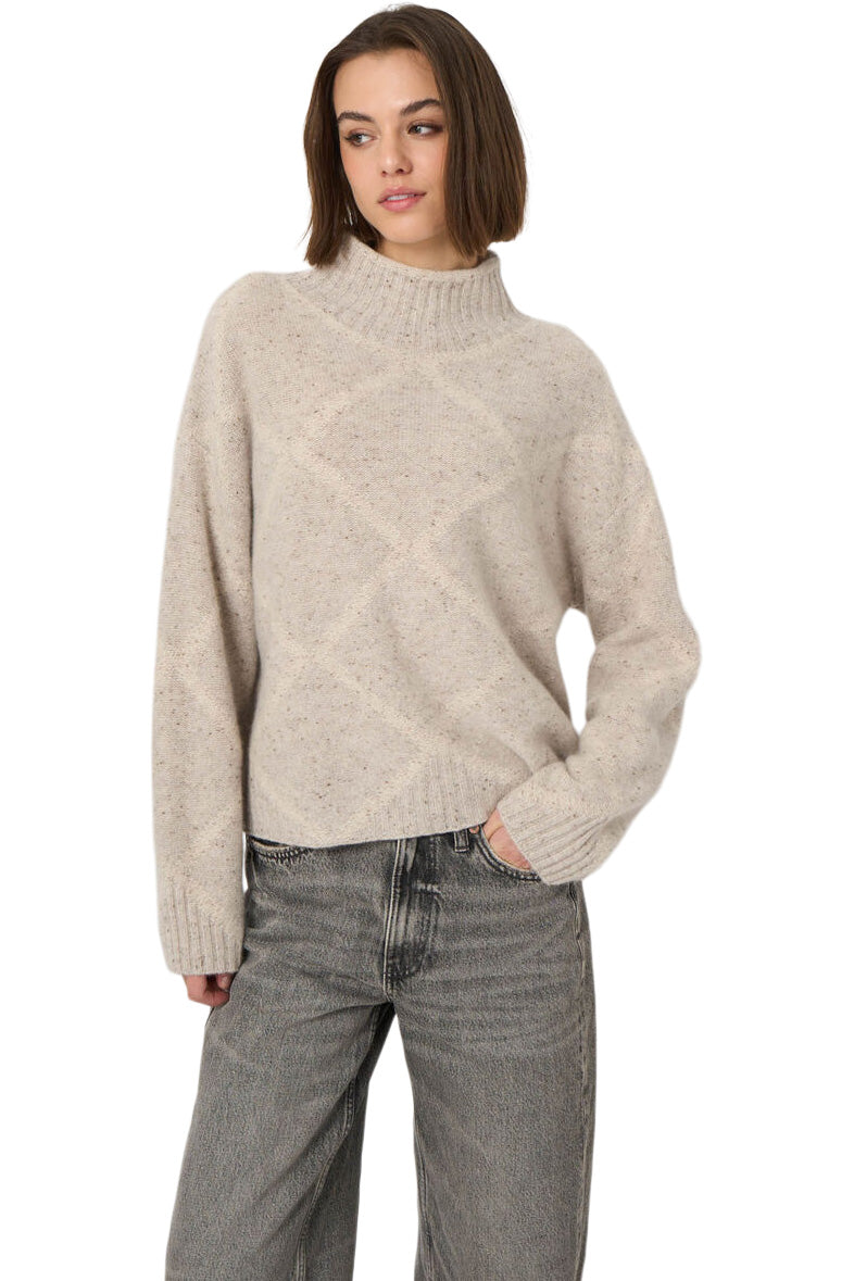 Repeat Cashmere Tweed-Effect Stand-Collar Sweater
 in Argyle
