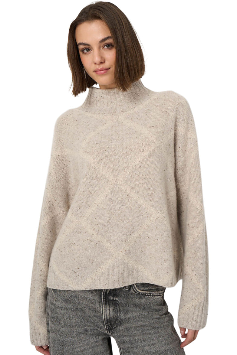Repeat Cashmere Tweed-Effect Stand-Collar Sweater
 in Argyle