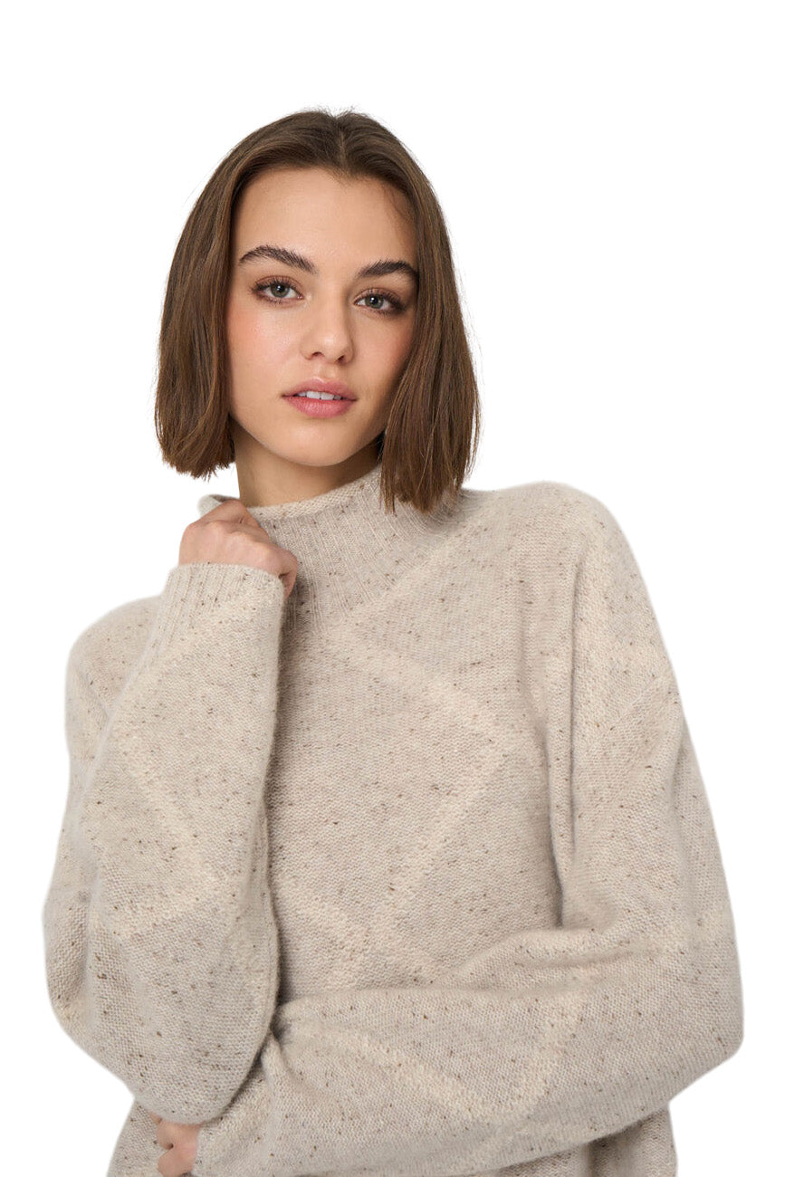 Repeat Cashmere Tweed-Effect Stand-Collar Sweater
 in Argyle