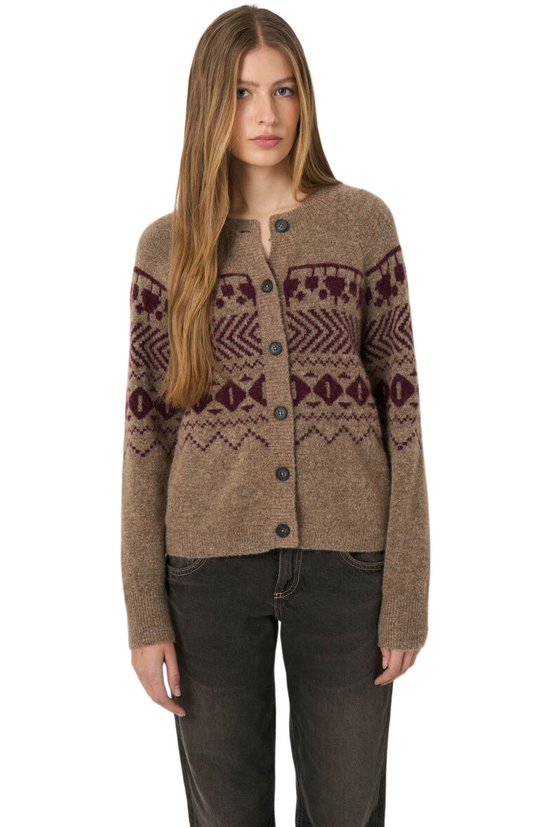 Repeat Cashmere Wool-Alpaca Jacquard Cardigan in Earth