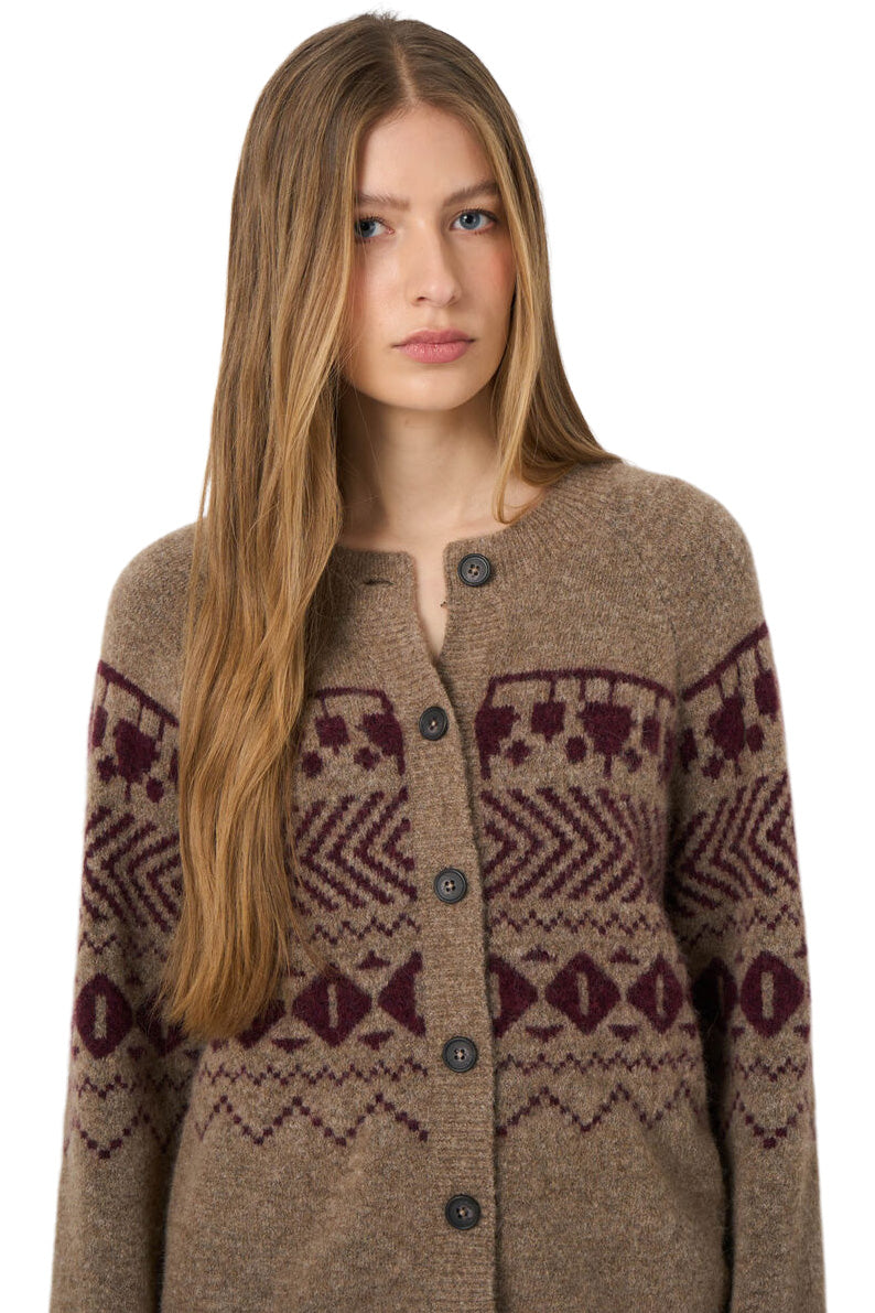Repeat Cashmere Wool-Alpaca Jacquard Cardigan in Earth
