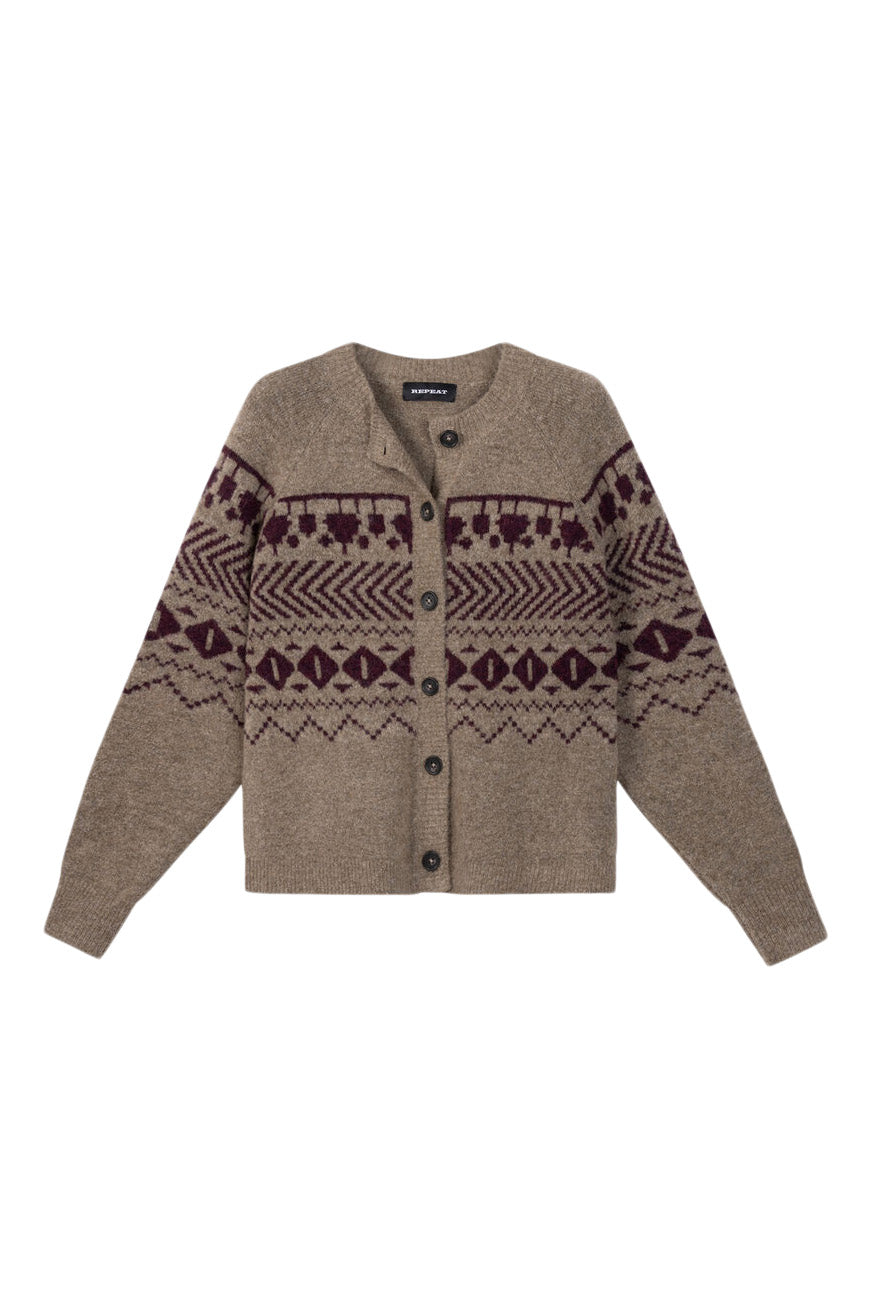 Repeat Cashmere Wool-Alpaca Jacquard Cardigan in Earth