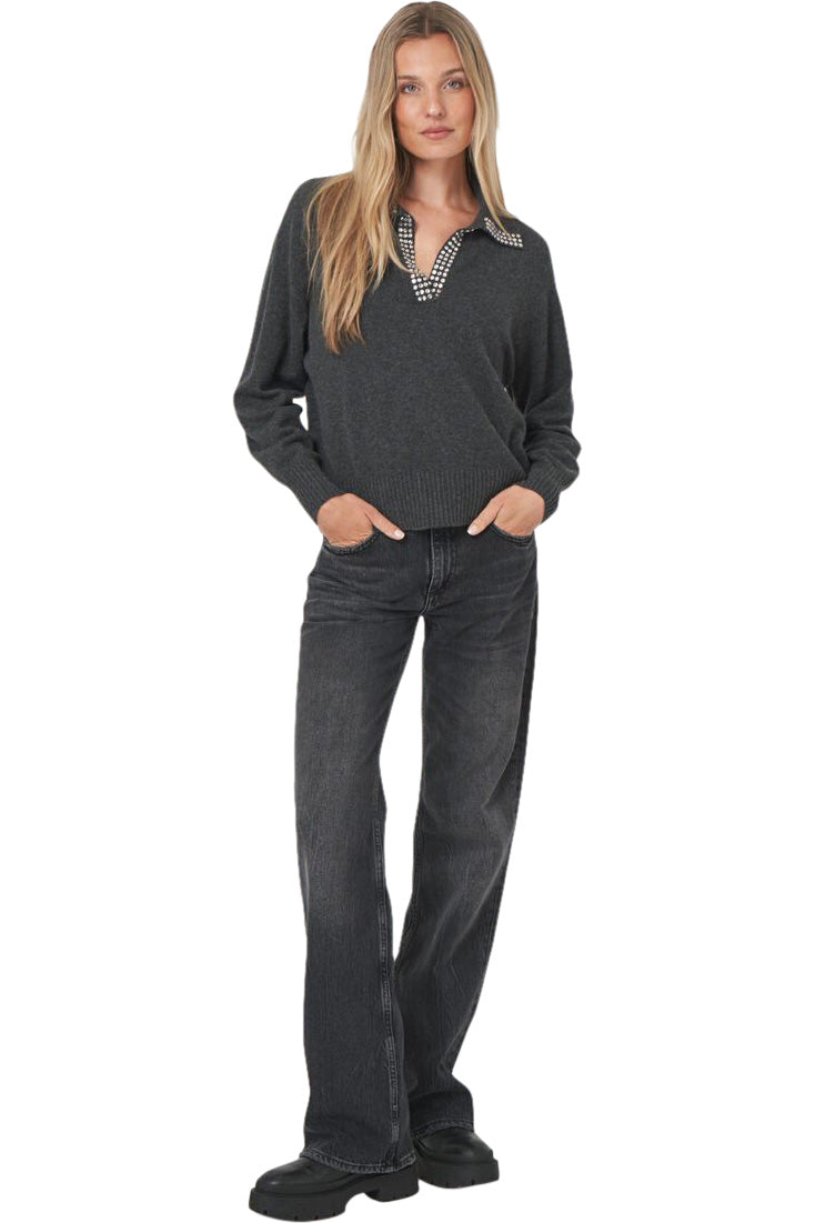 Repeat Cashmere Loose Fit Sweater with Embroidered Pearl Trim
