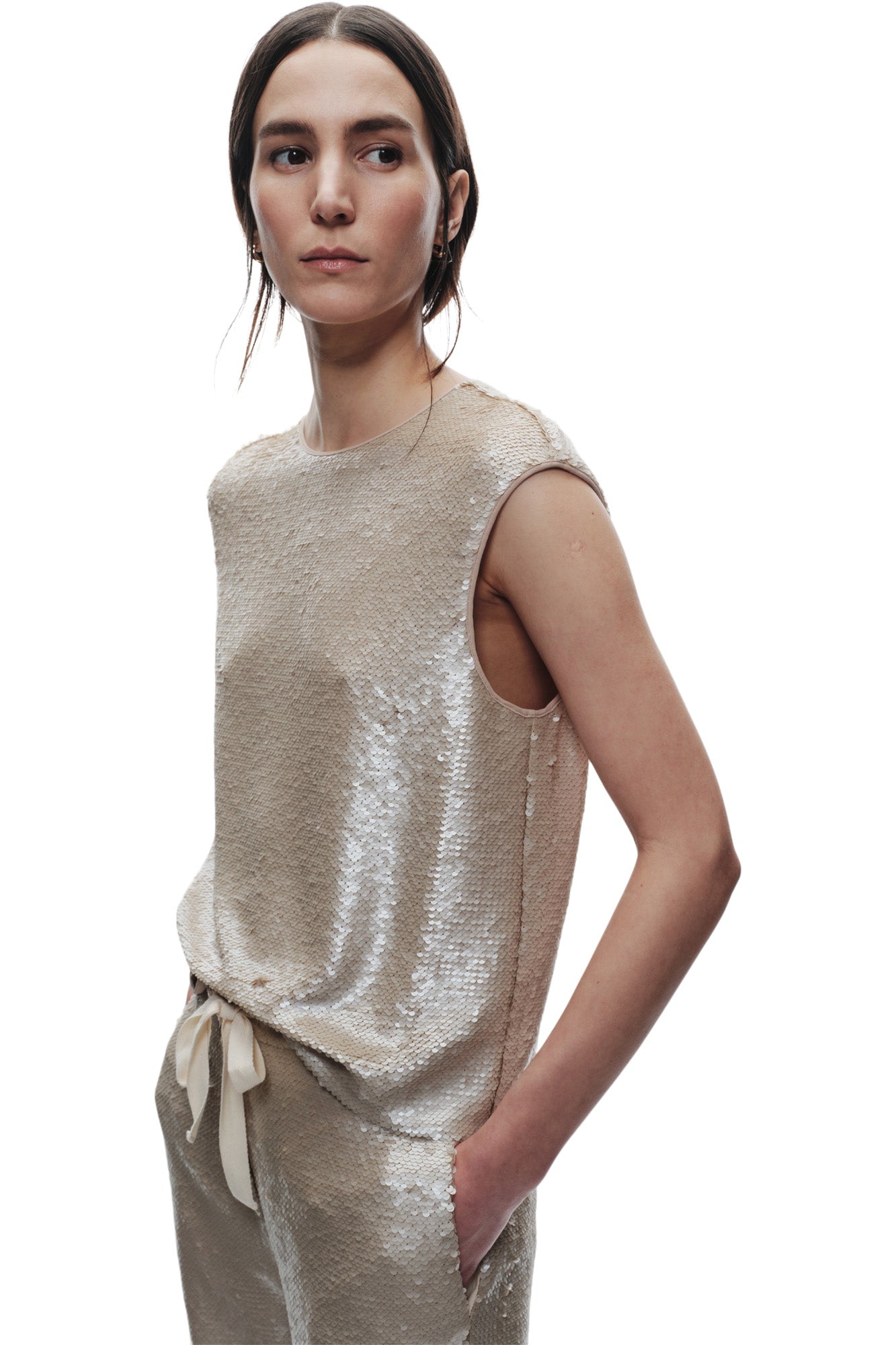 Saint Art Bowen Sequin Muscle Tank in Pearl