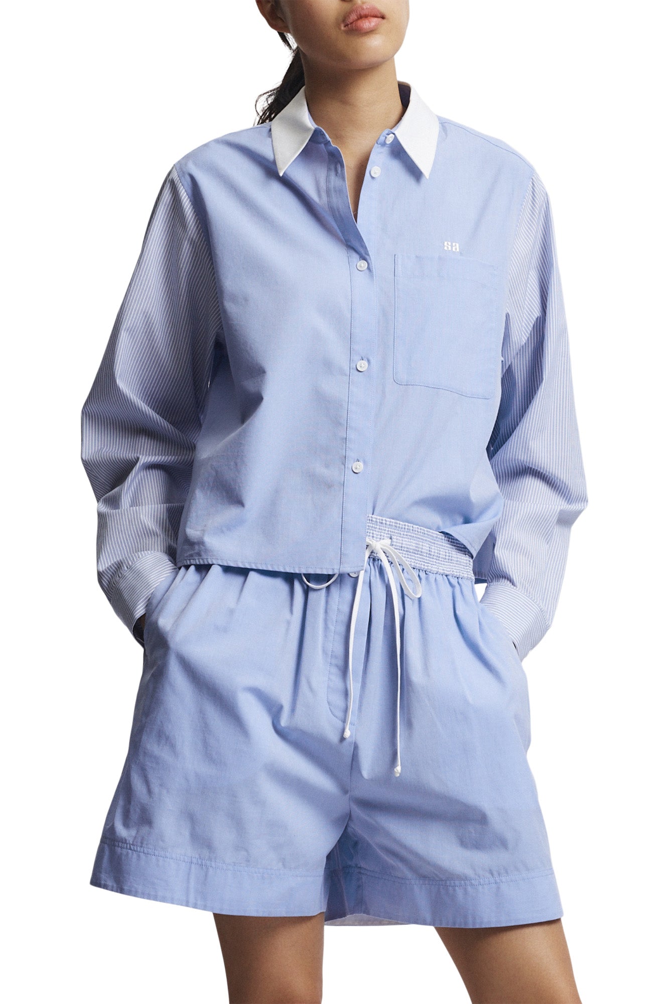 Saint Art Dalton Blouse in Blue Mixed Shirting