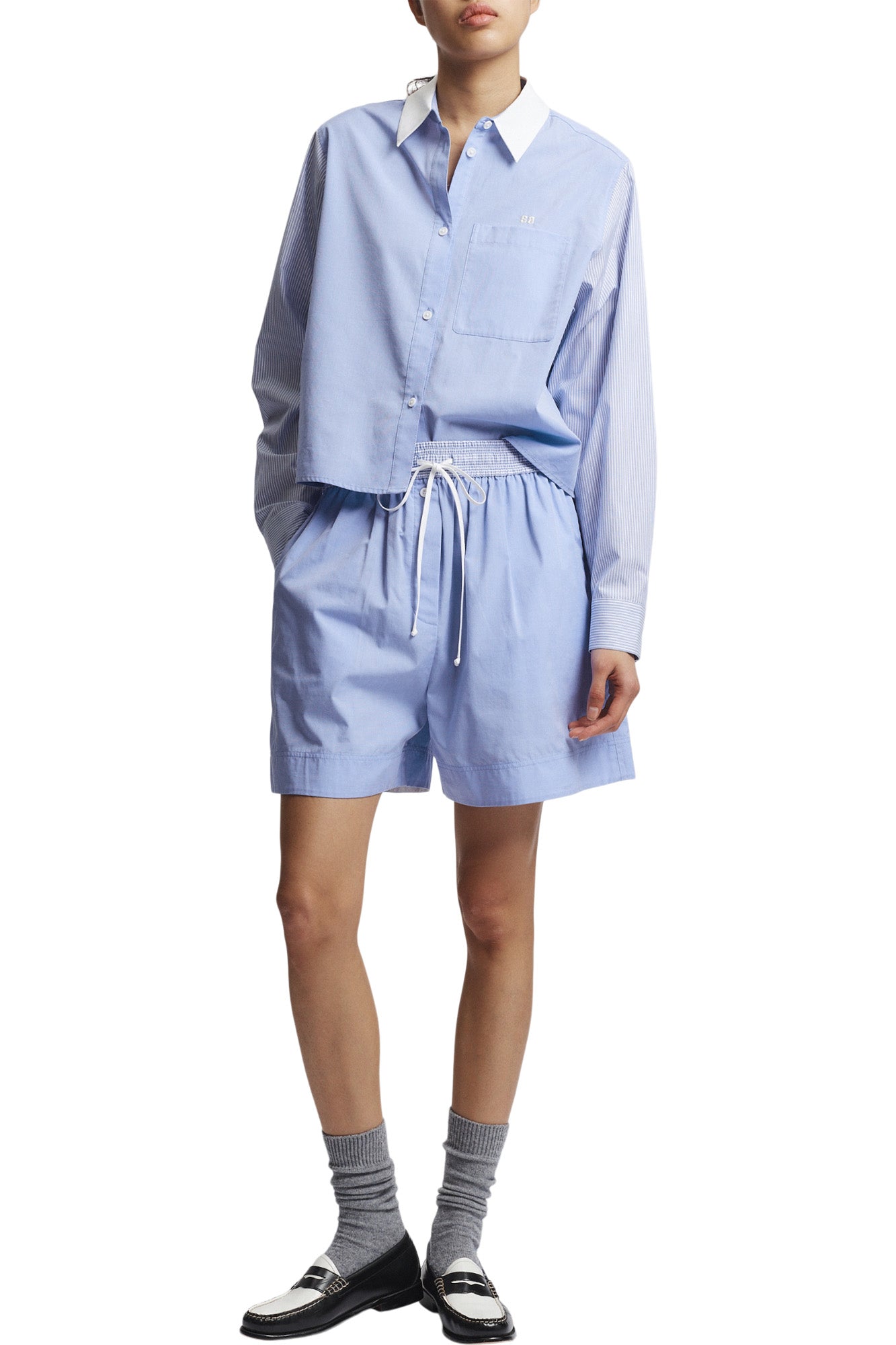 Saint Art Dalton Blouse in Blue Mixed Shirting
