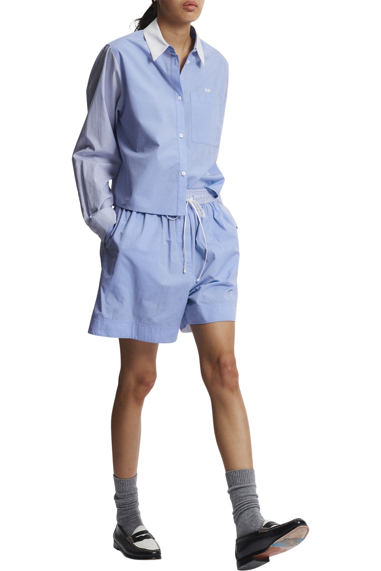 Saint Art Dalton Blouse in Blue Mixed Shirting