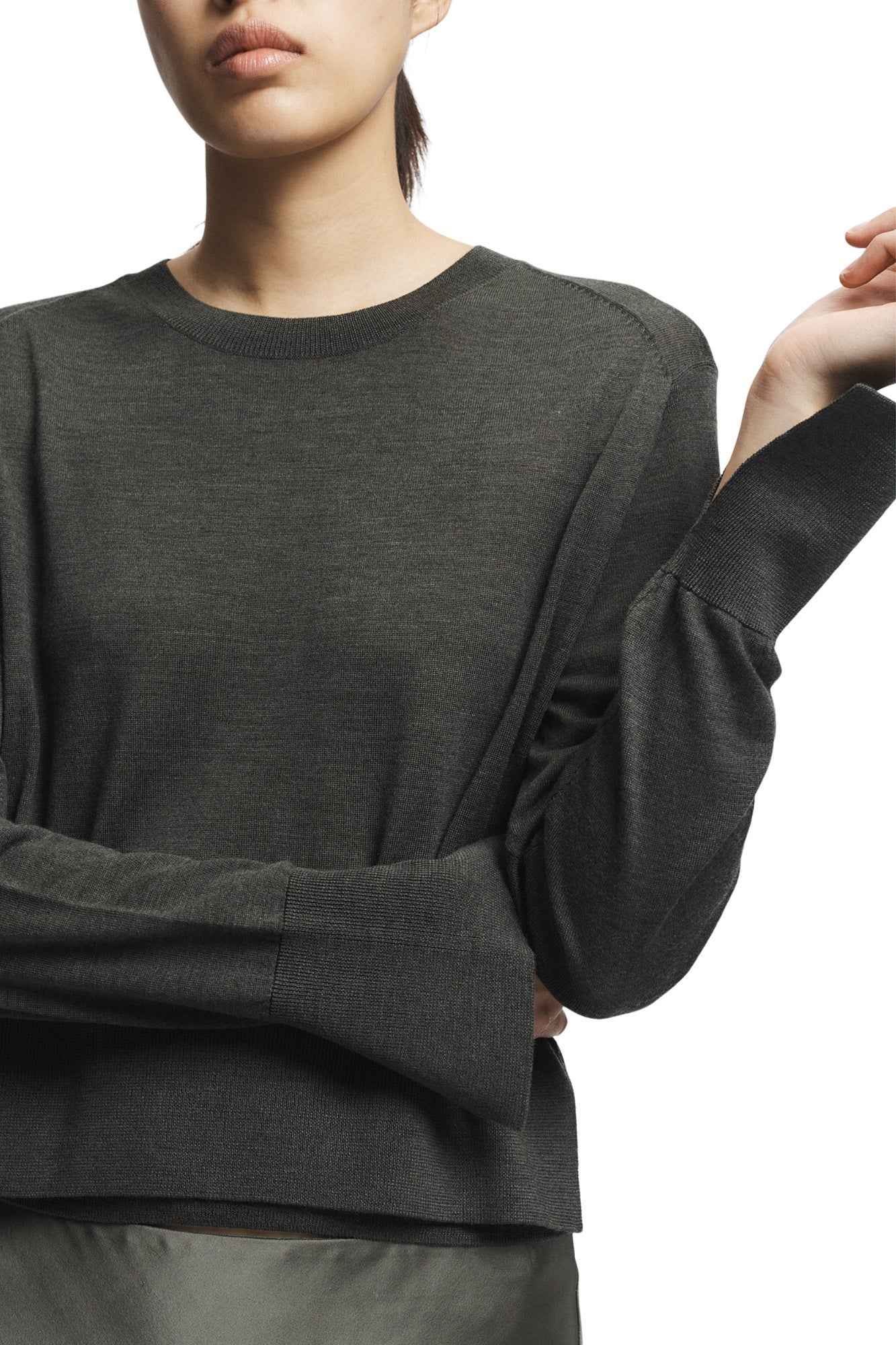 Saint Art Elodie Layered Crewneck Knit in Olive