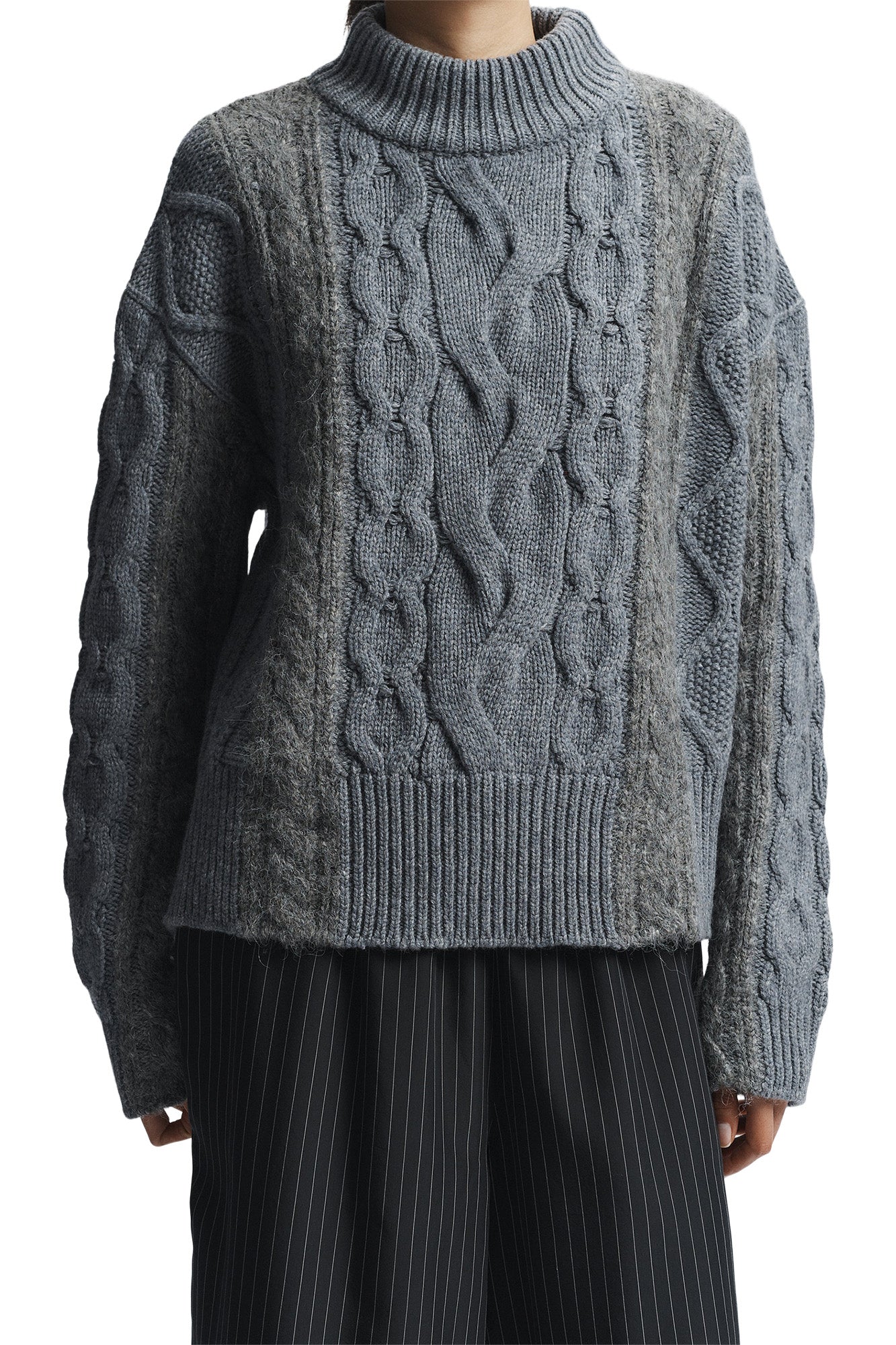 Saint Art Greyson Cable Sweater in Medium Grey Heather