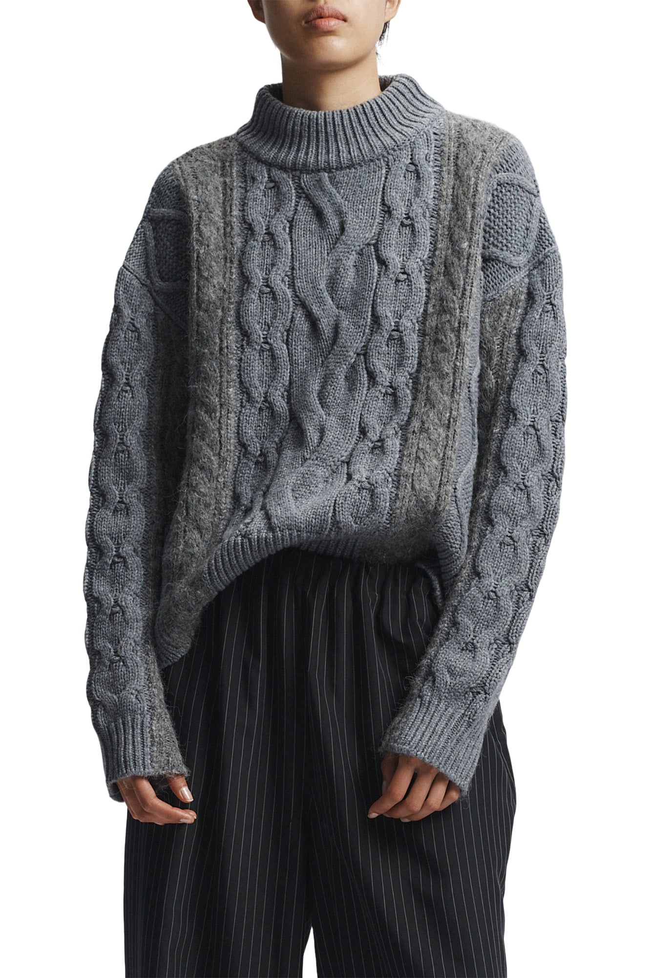 Saint Art Greyson Cable Sweater in Medium Grey Heather