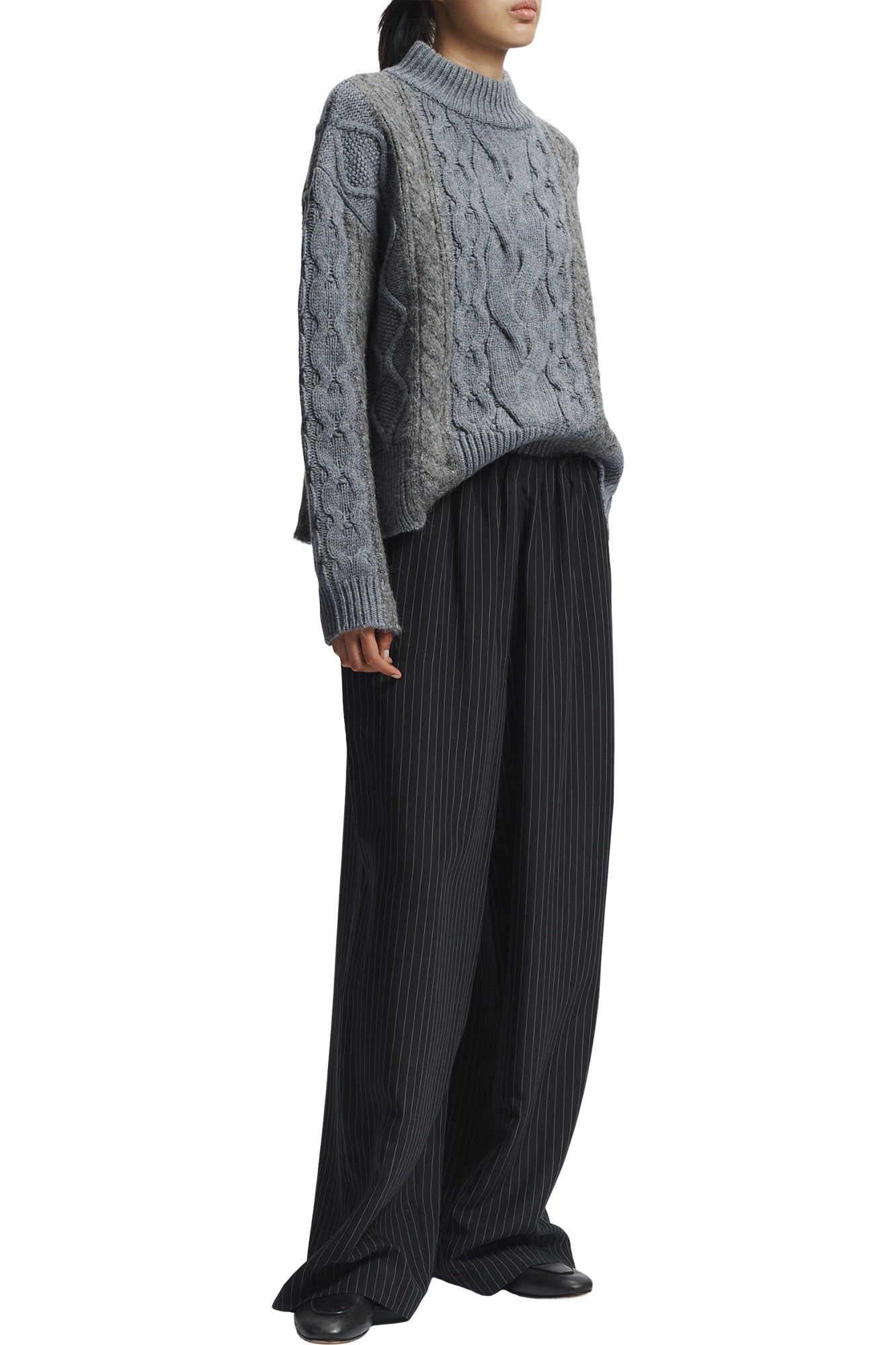 Saint Art Greyson Cable Sweater in Medium Grey Heather