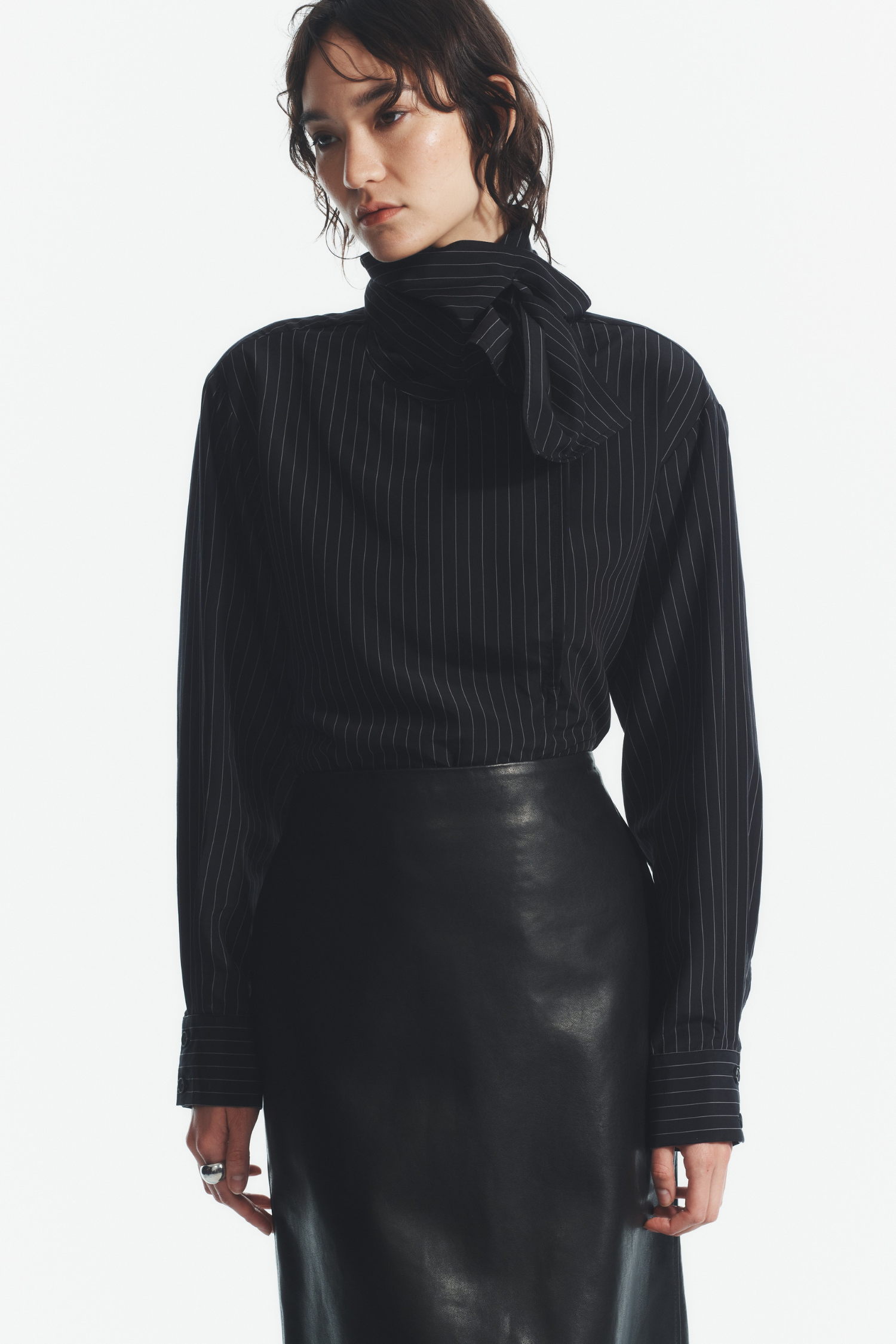 Saint Art Ivan Pinstripe Blouse in Black