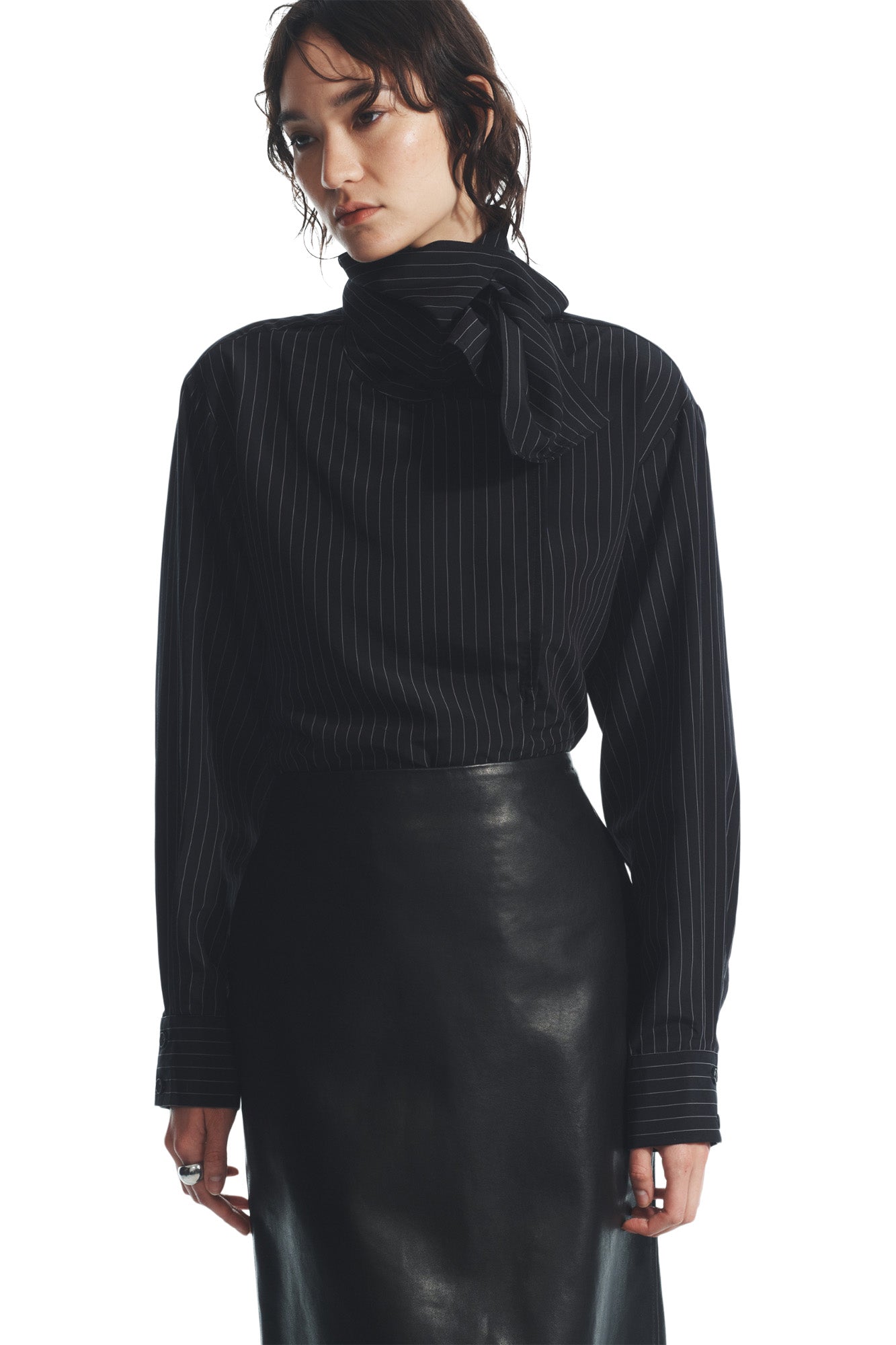 Saint Art Ivan Pinstripe Blouse in Black