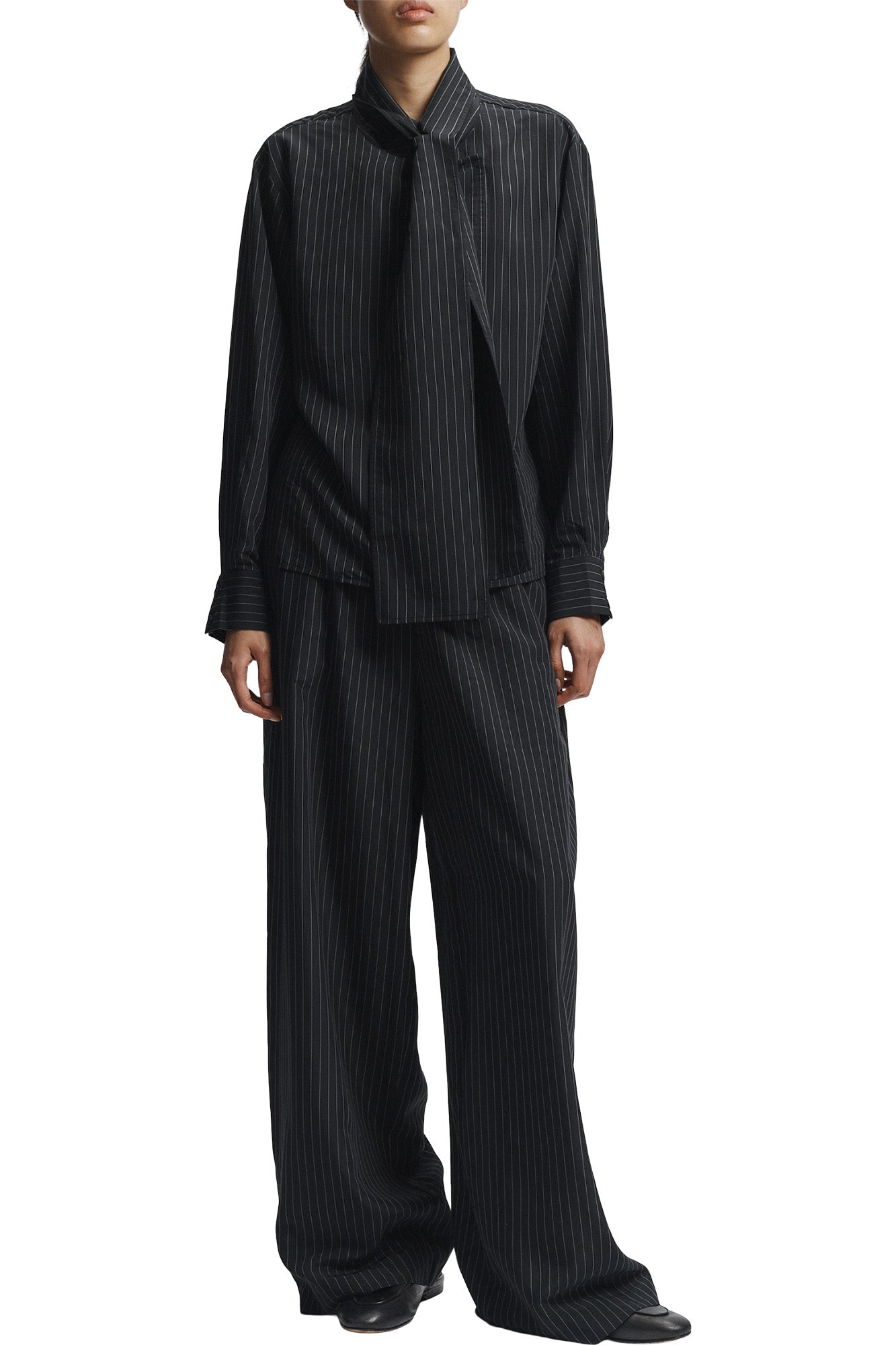 Saint Art Ivan Pinstripe Blouse in Black