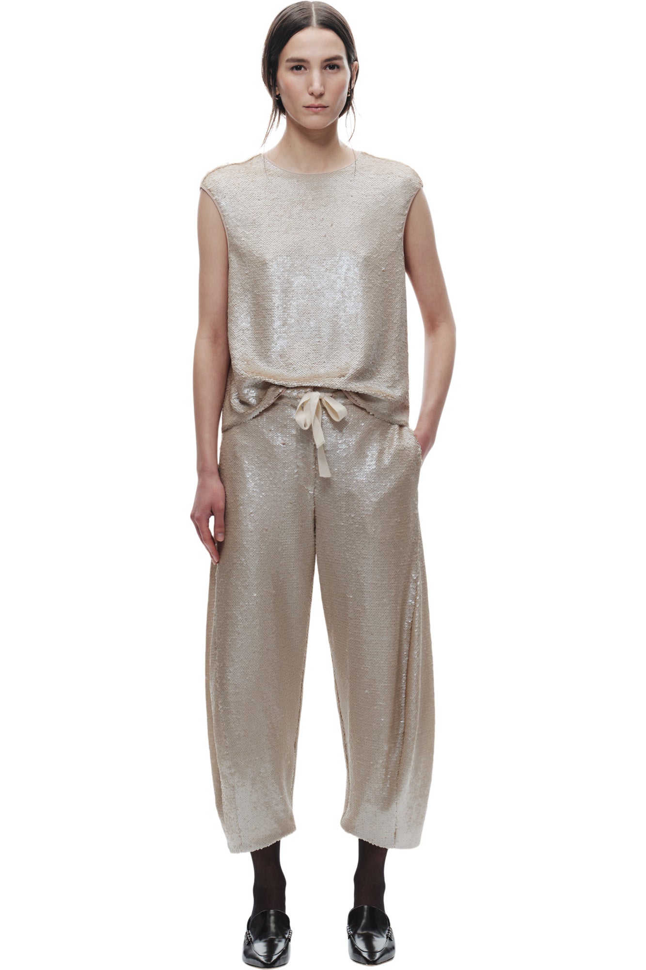 Saint Art Shane Sequin Barrel Pant in Pearl