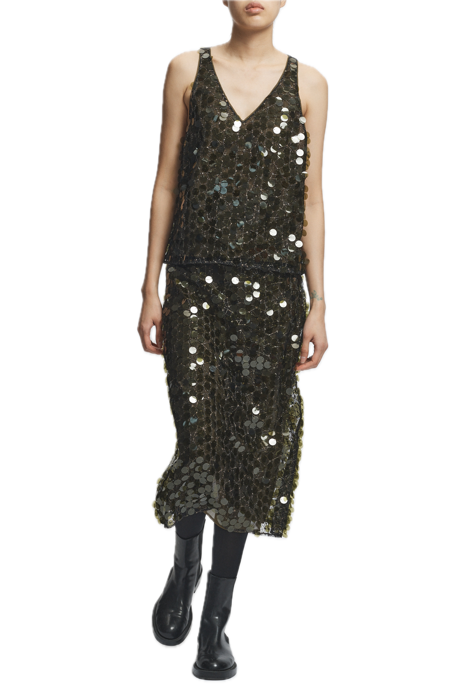 Saint Art Sol Mesh Sequin Top in Olive