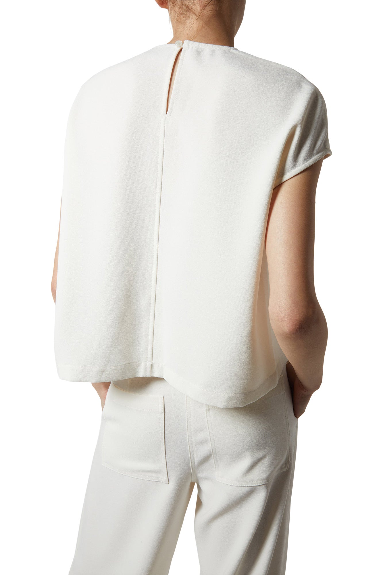 Saint Art Soraya Cap Sleeve Top in Ivory Crepe