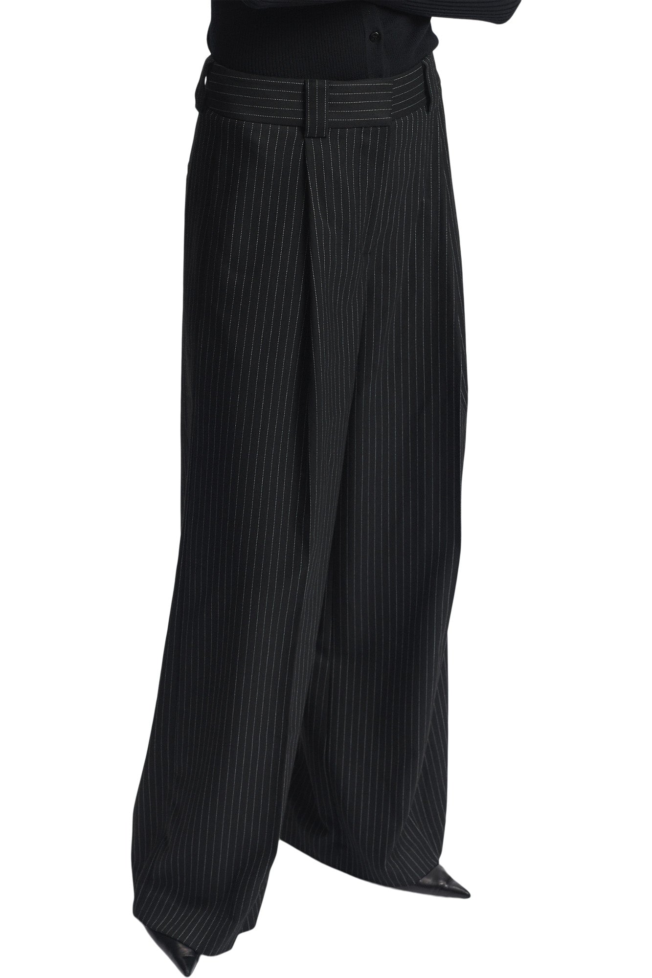 Saint Art Tiffany Mid-Waisted Wideleg Trouser in Charcoal Pinstripe