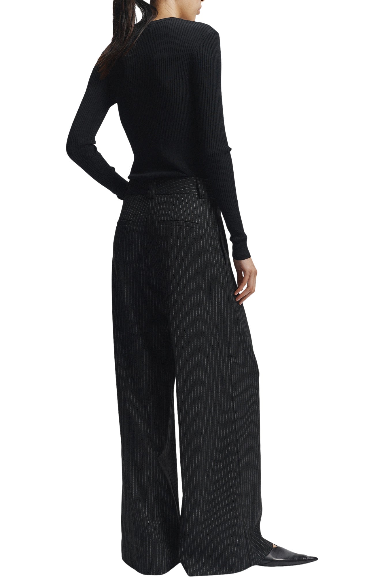 Saint Art Tiffany Mid-Waisted Wideleg Trouser in Charcoal Pinstripe