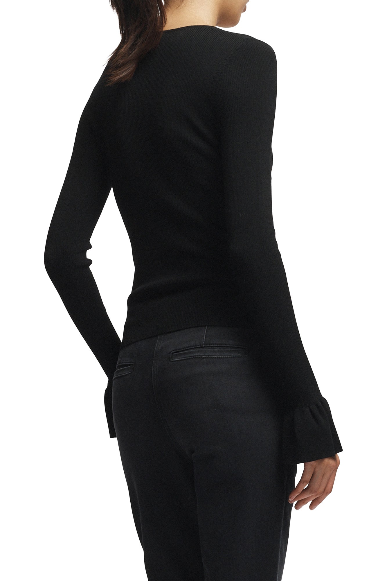 Saint Art Watson Ruffle Knit Sweater in Black