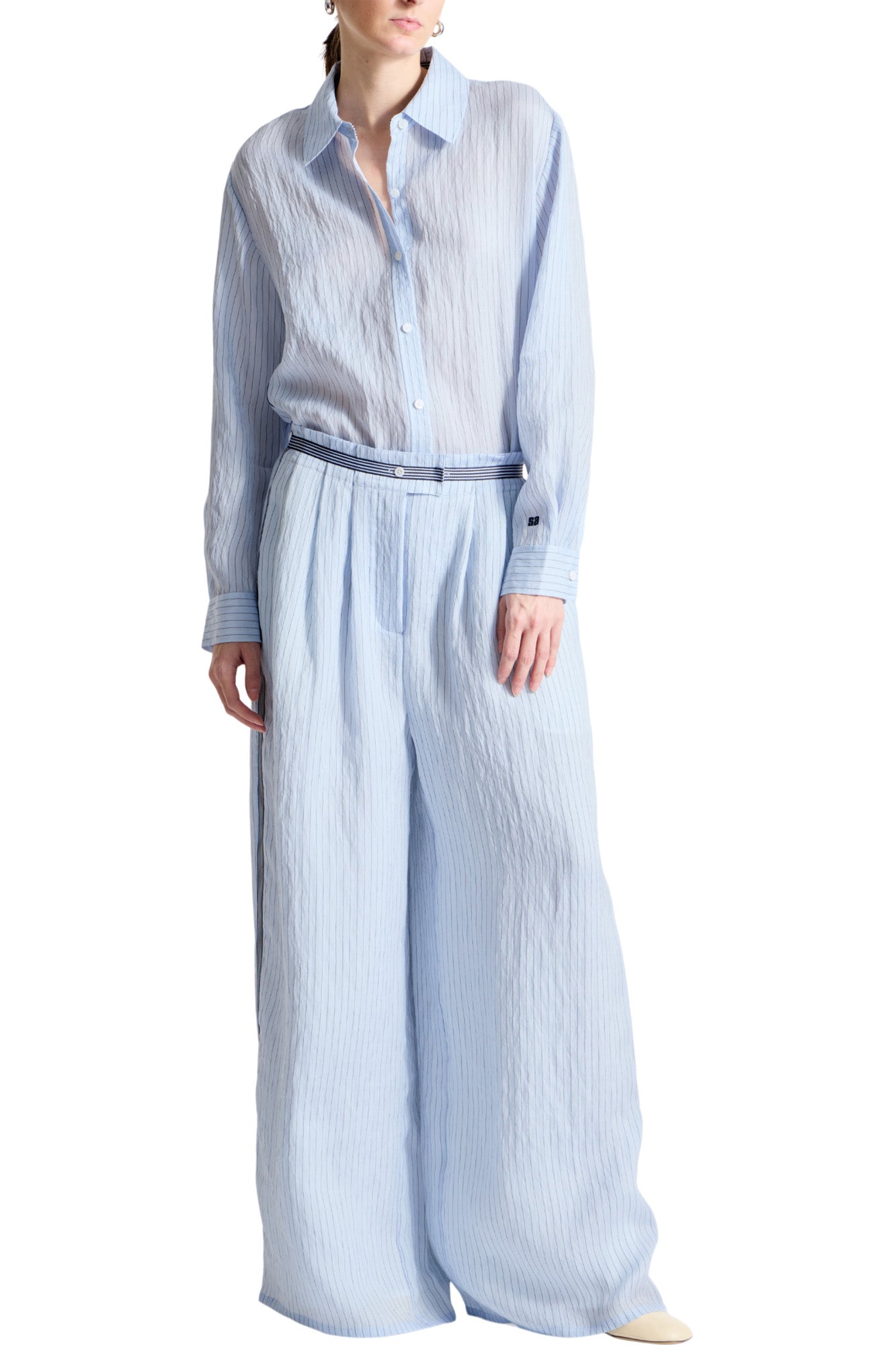 Saint Art Lanette Pinstripe Blouse in Sky Blue