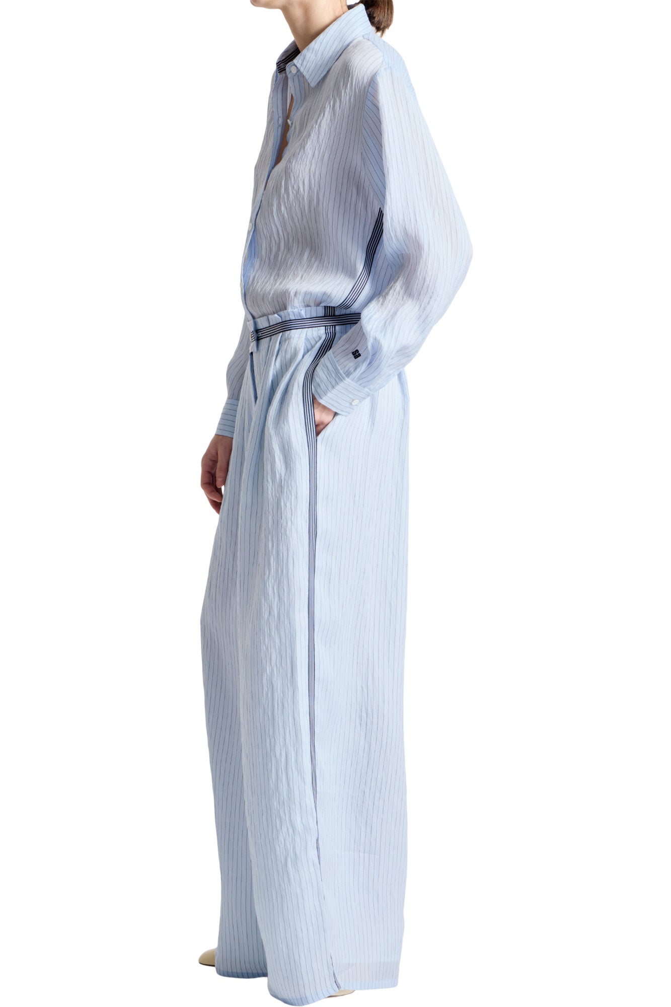 Saint Art Lanette Pinstripe Blouse in Sky Blue