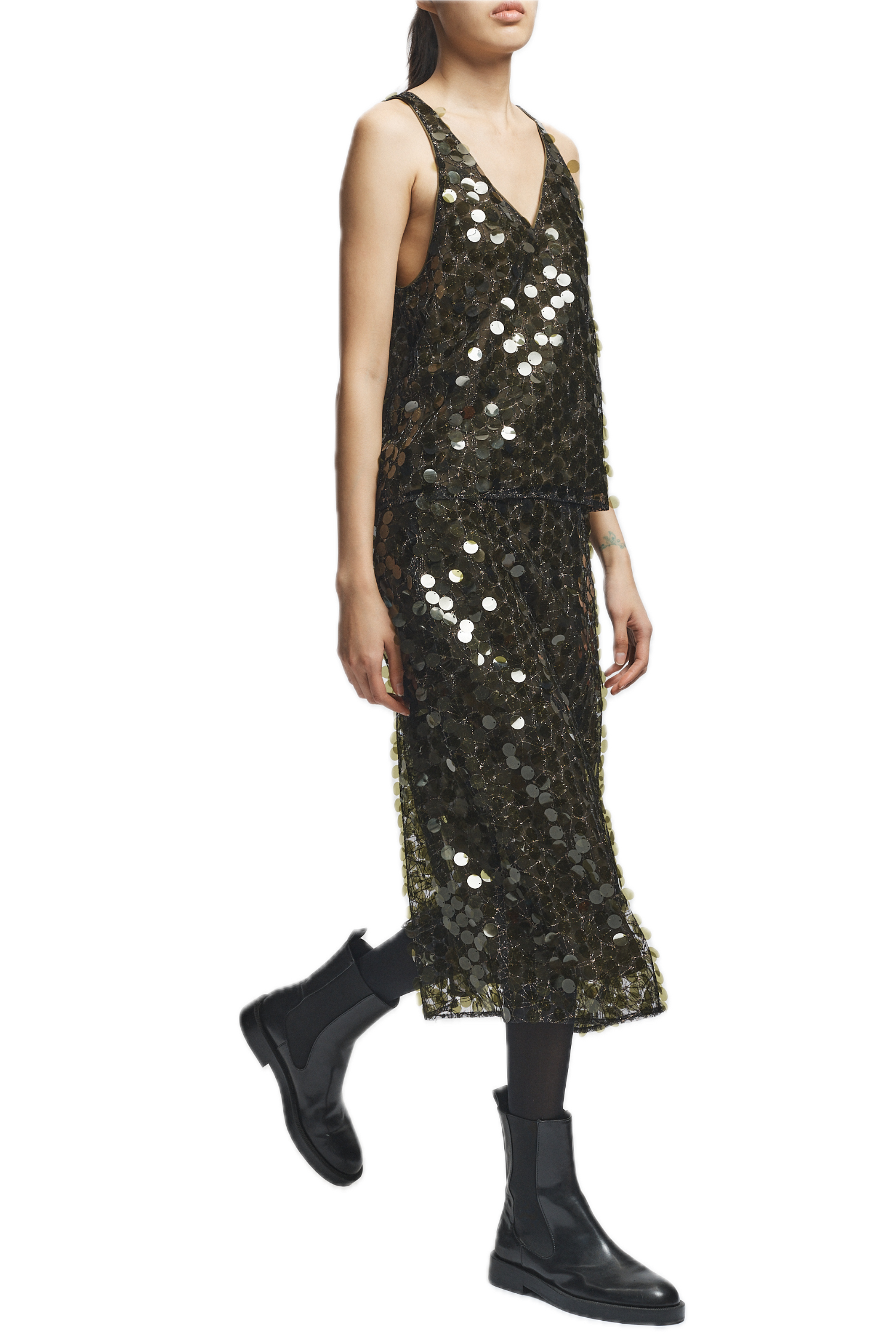 Saint Art Zyon Mesh Sequin Skirt in Olive