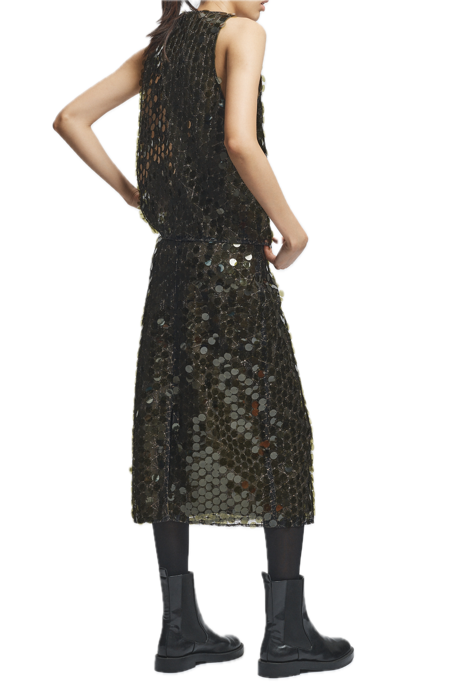 Saint Art Zyon Mesh Sequin Skirt in Olive