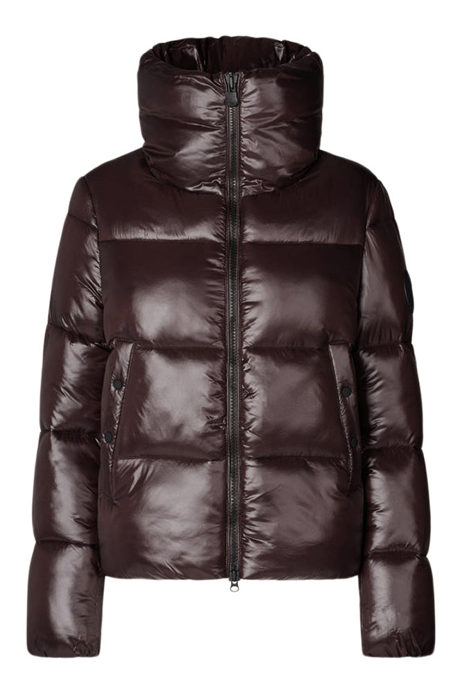 Save The Duck Isla Funnel Neck Jacket in Brown Black