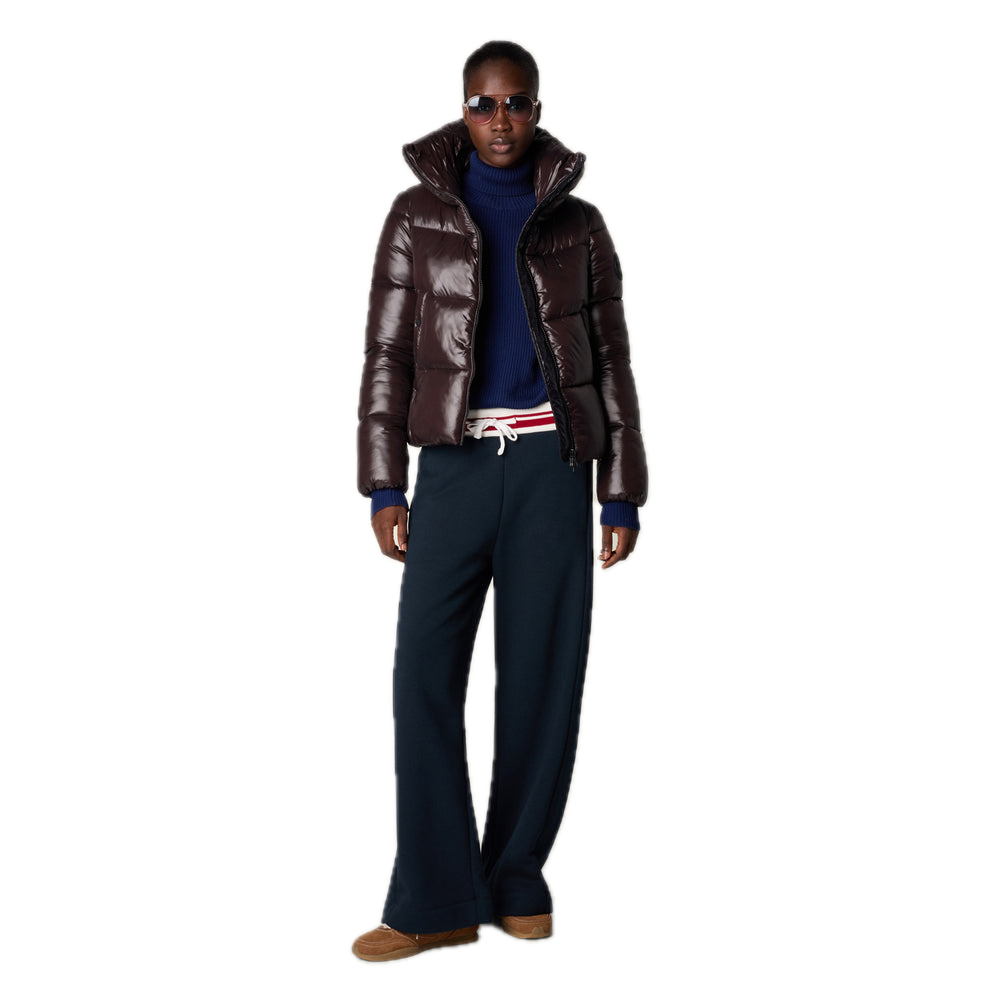 Save The Duck Isla Funnel Neck Jacket in Brown Black