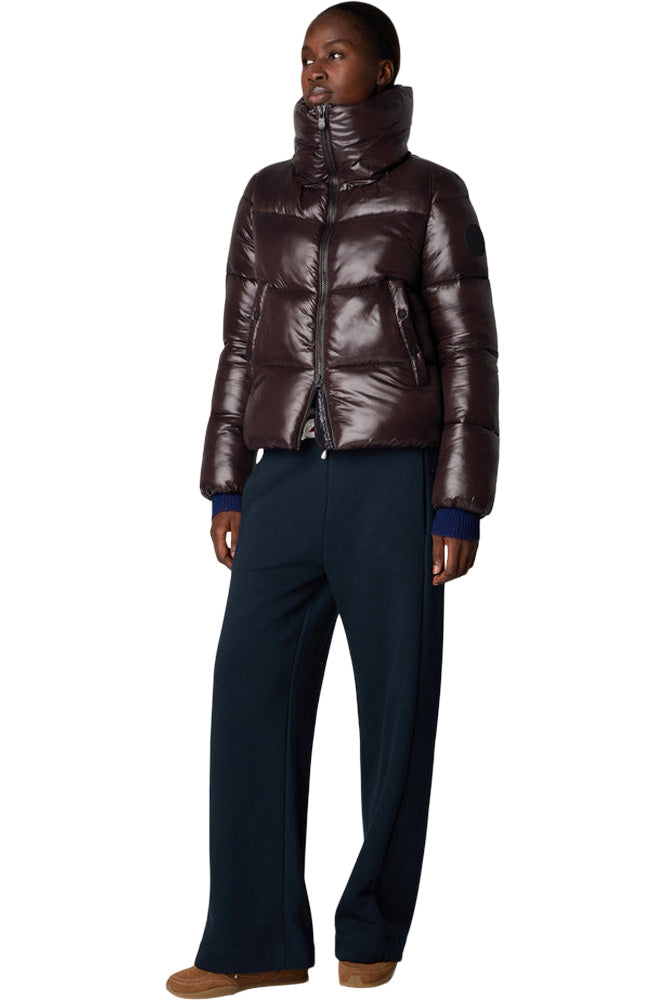 Save The Duck Isla Funnel Neck Jacket in Brown Black