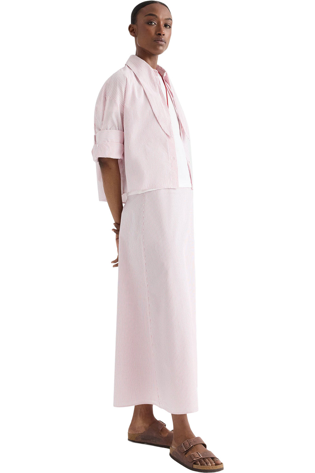 TWP A-Line Skirt in White-Red