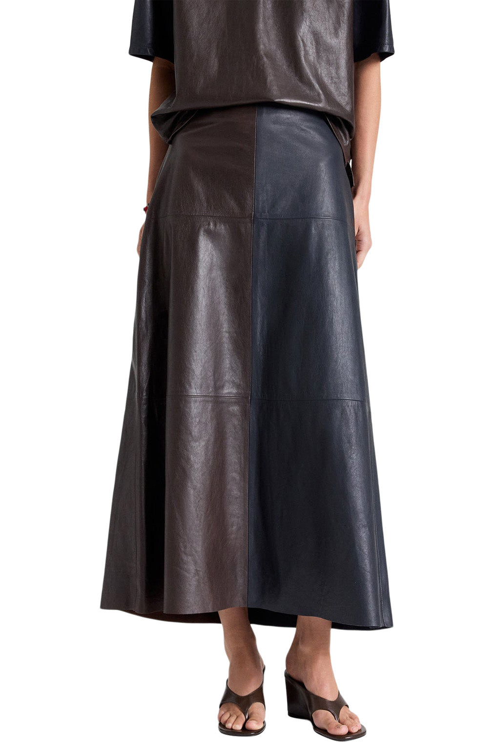TWP A-Line Skirt with Cut Seams in Midnight - Dark Chocolate