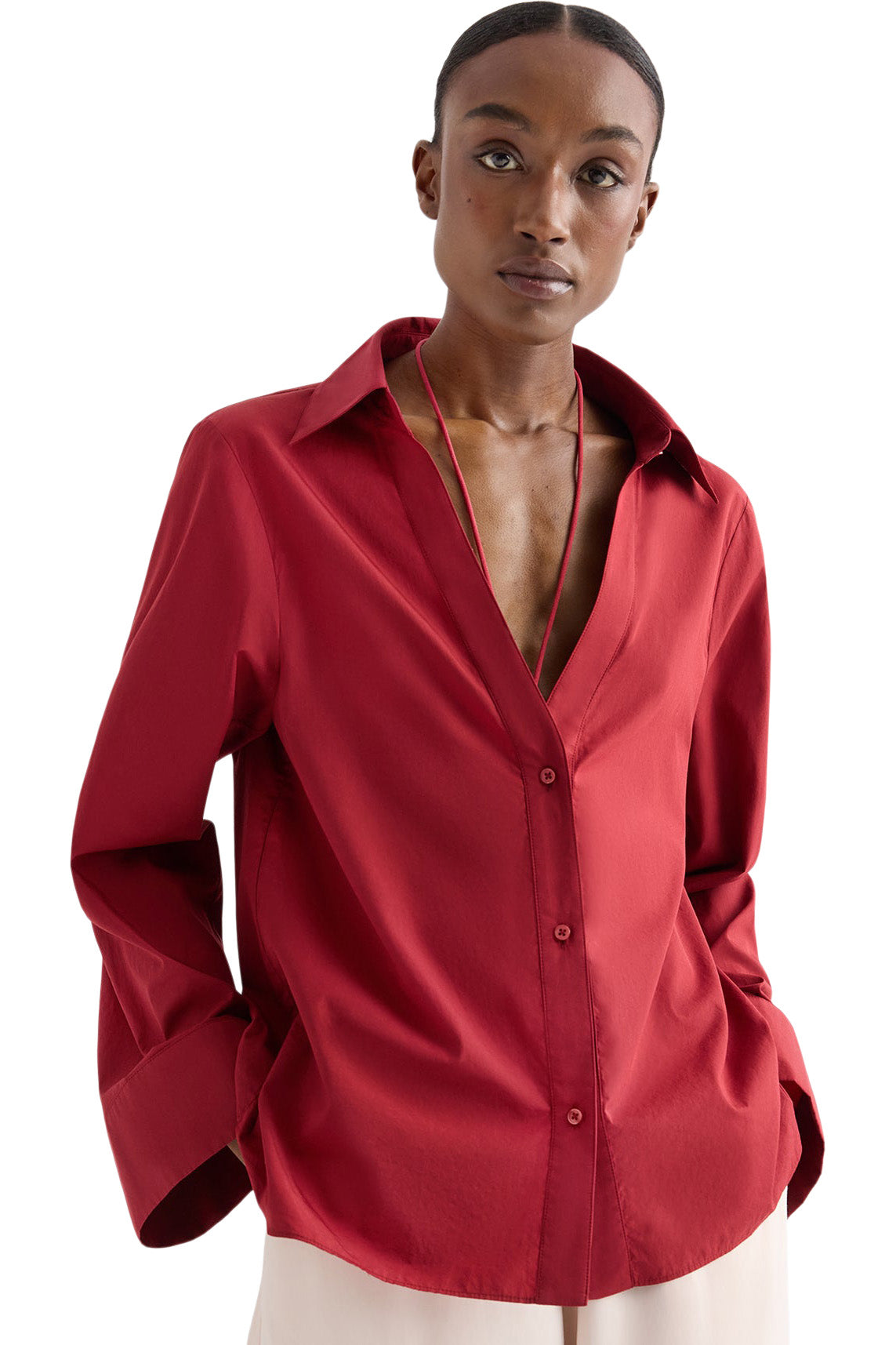 TWP Deep V Relaxed Shirt in Karanda Red