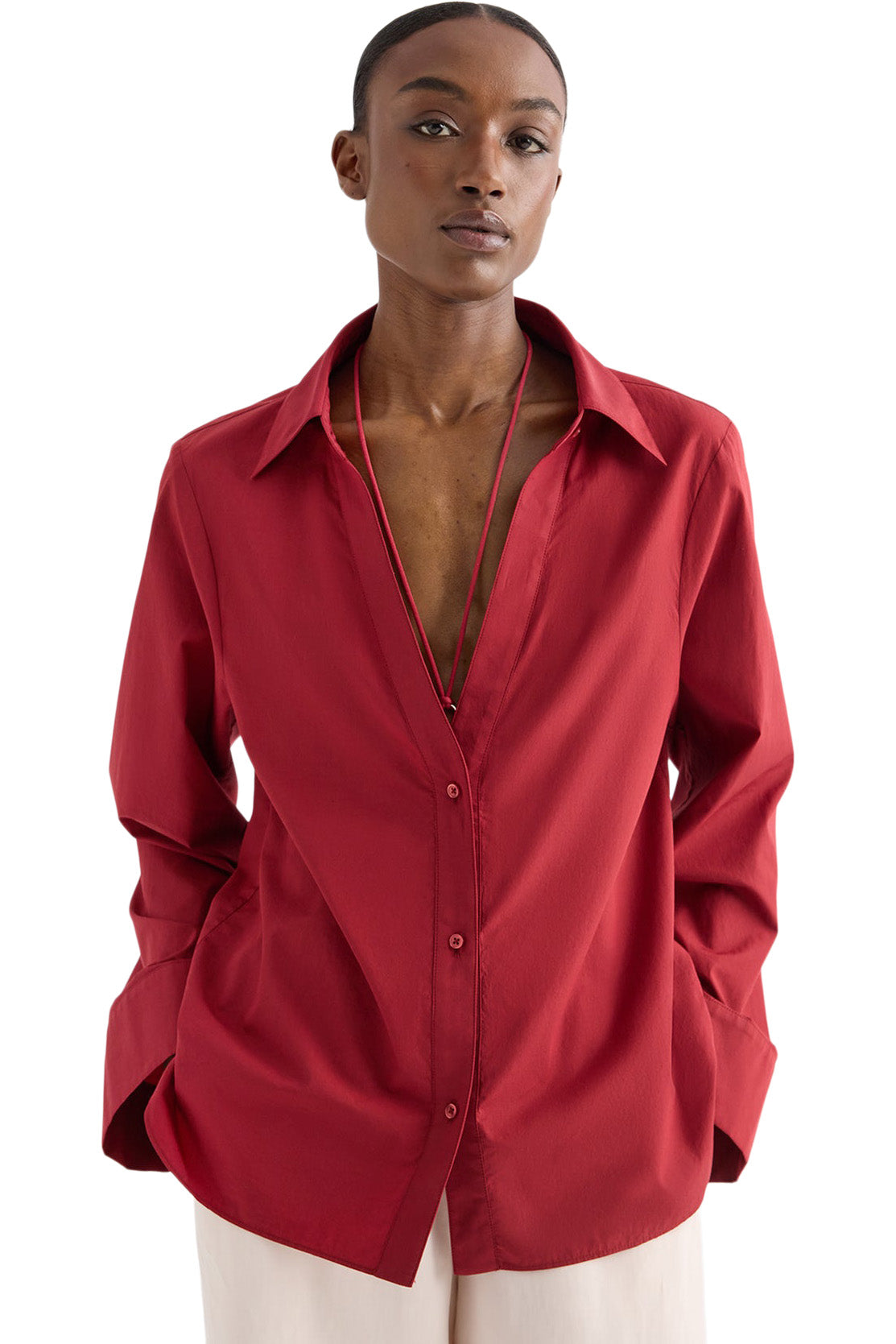 TWP Deep V Relaxed Shirt in Karanda Red