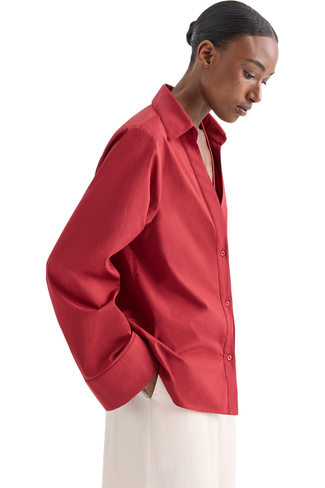 TWP Deep V Relaxed Shirt in Karanda Red