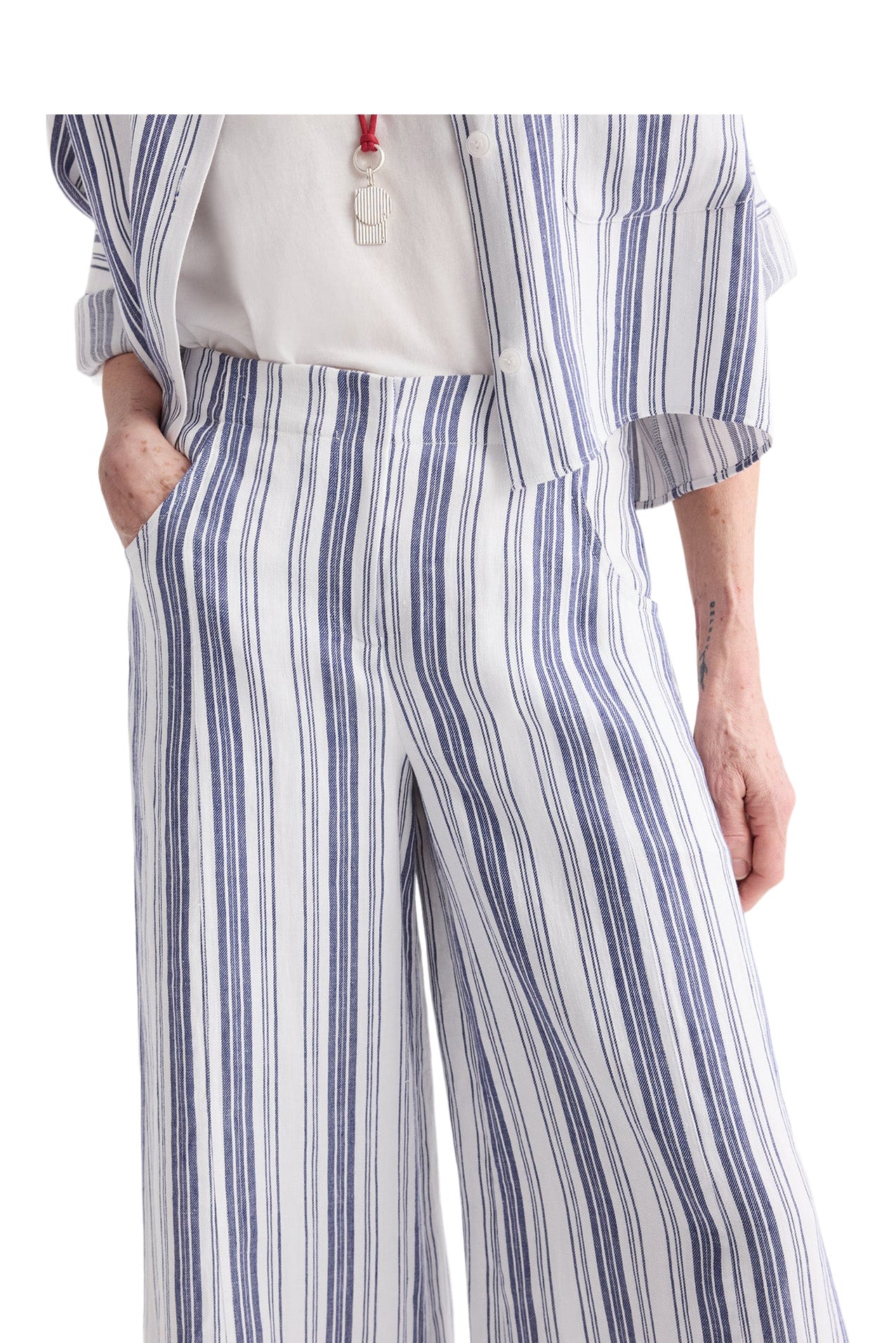 TWP Demie Pant in Ivory-Navy