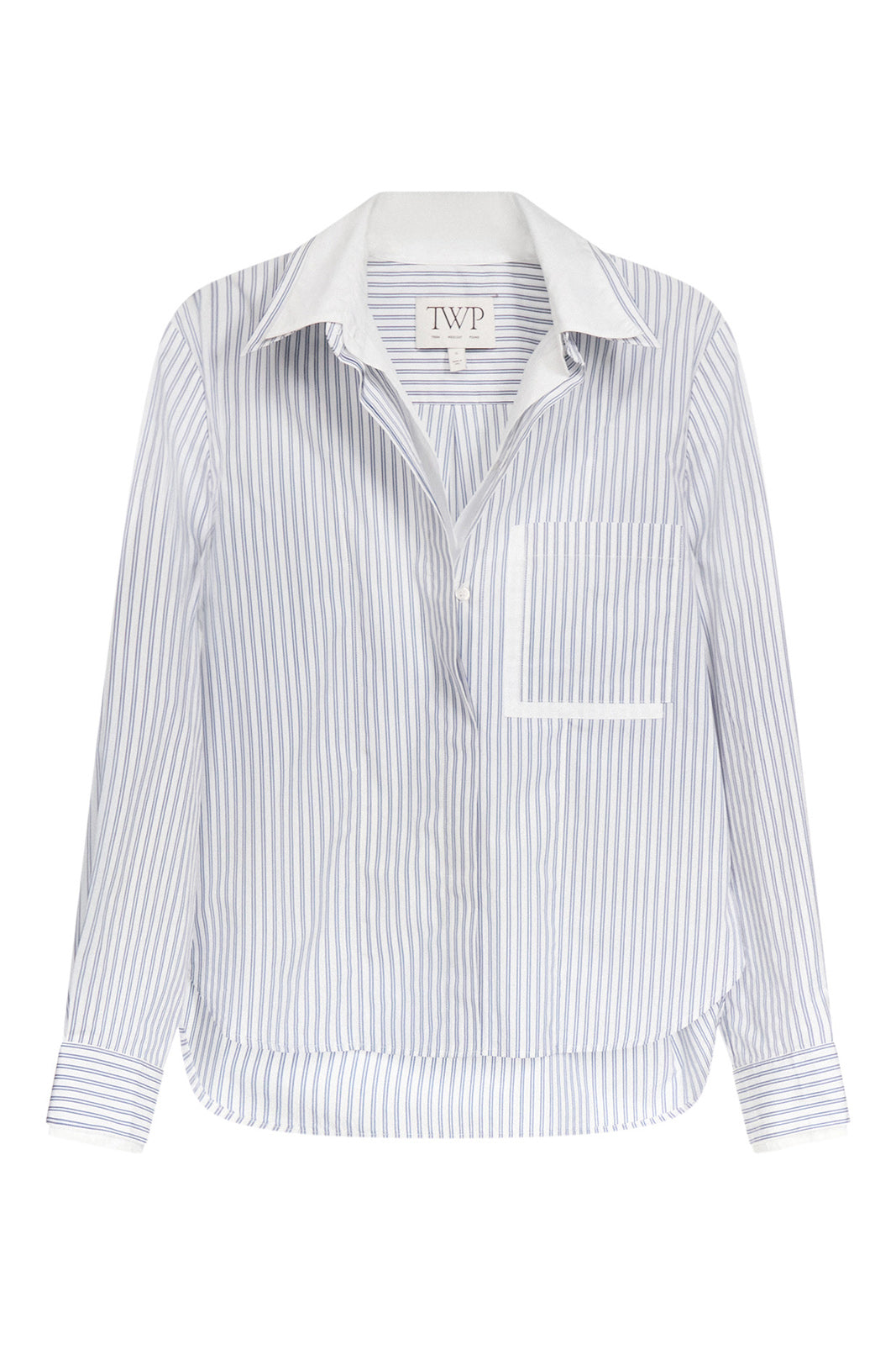 TWP Double Layered Boyfriend Shirt in White - Navy