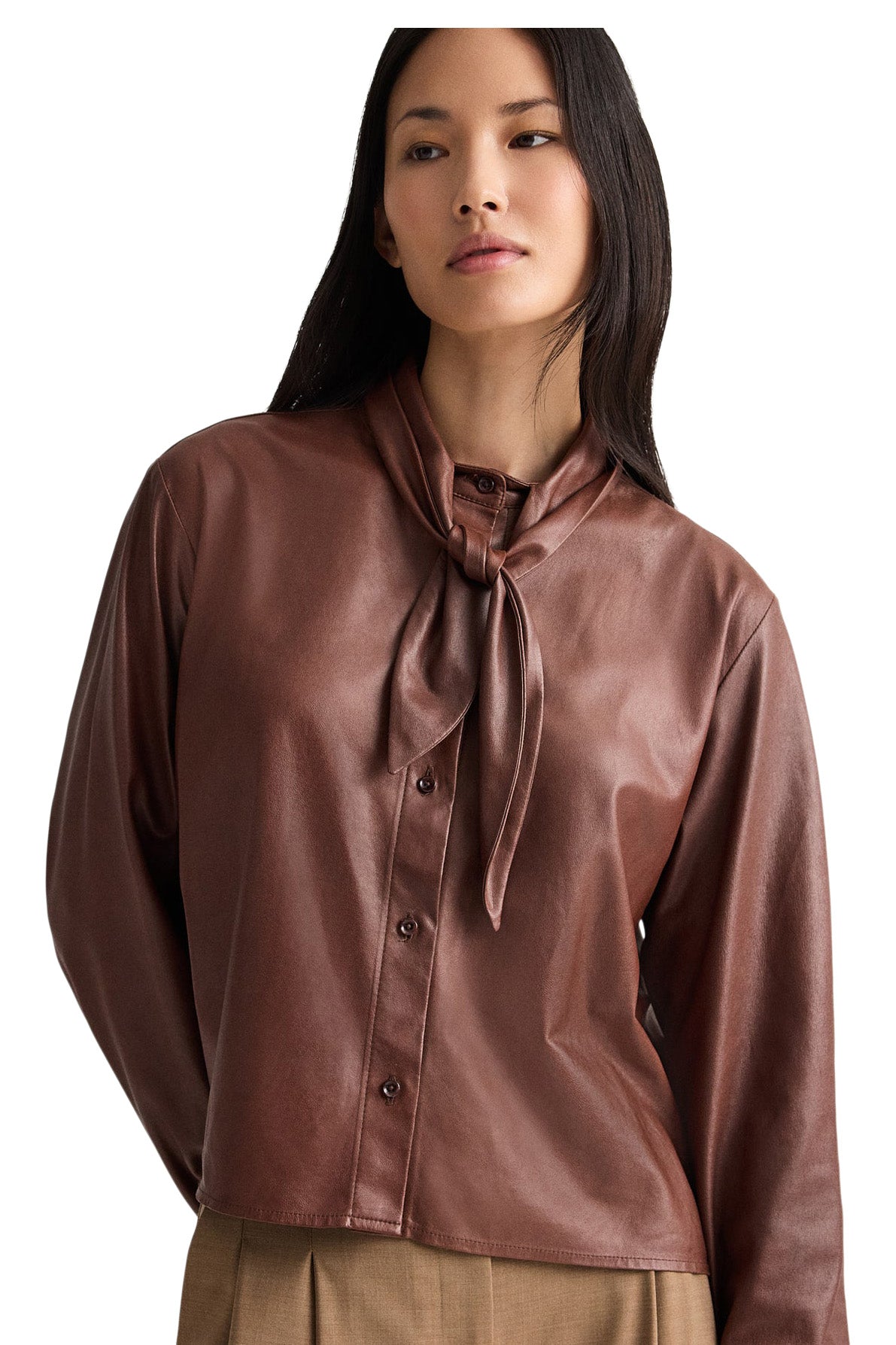 TWP Leather Shirt with Tie Insert in Cigar
